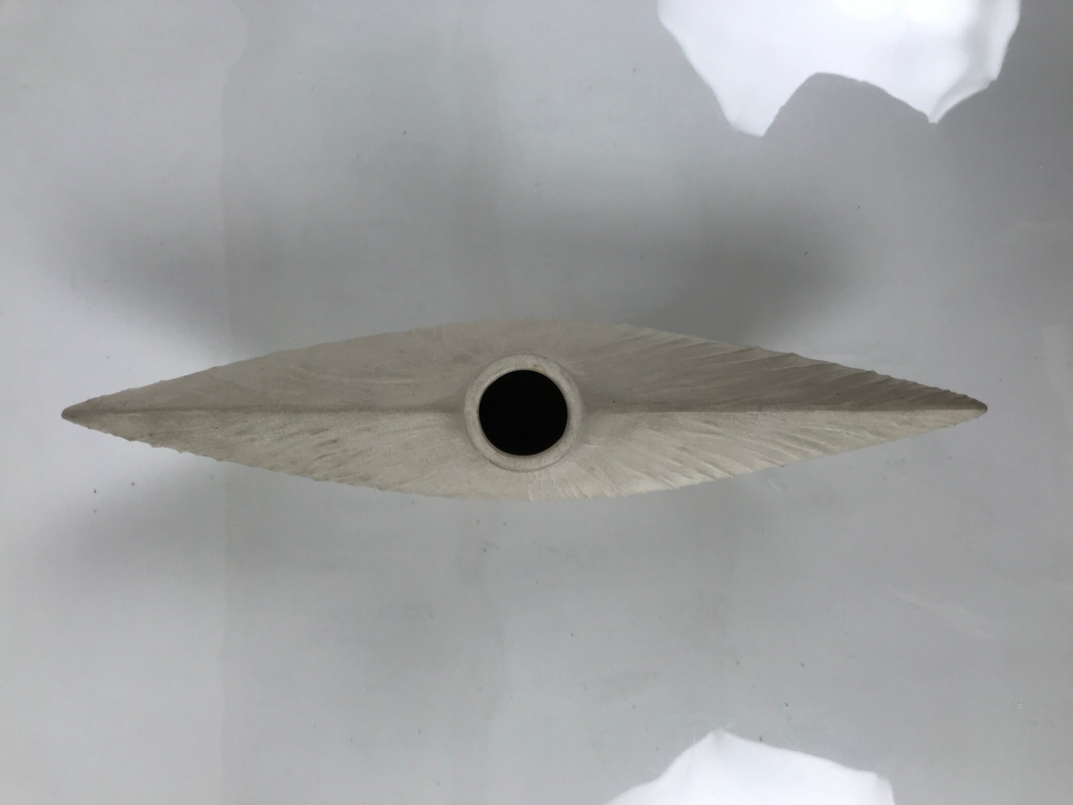 Japanese Ceramic Flower Vase Vtg Kabin White Wide Unique Textured Boat FK222