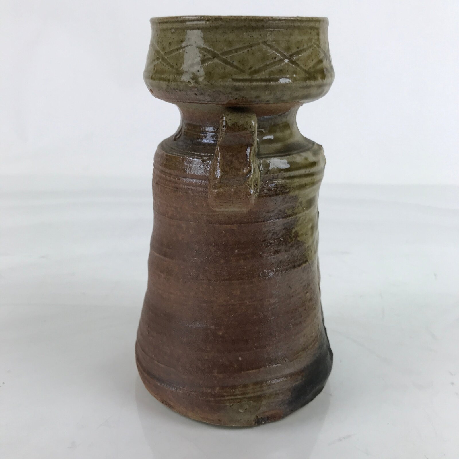 Japanese Ceramic Flower Vase Vtg Shigaraki ware Brown Green Kabin FK149