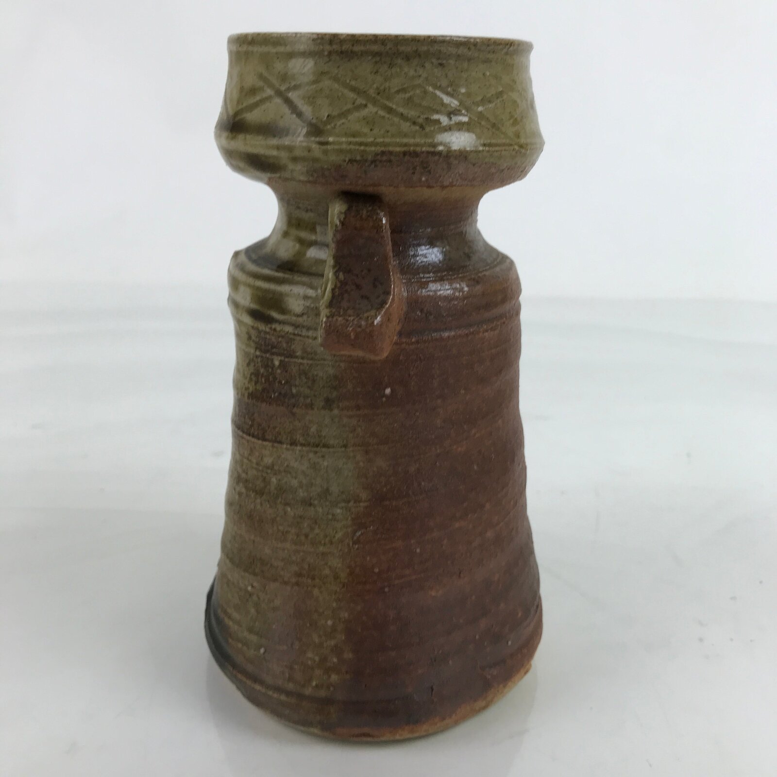 Japanese Ceramic Flower Vase Vtg Shigaraki ware Brown Green Kabin FK149