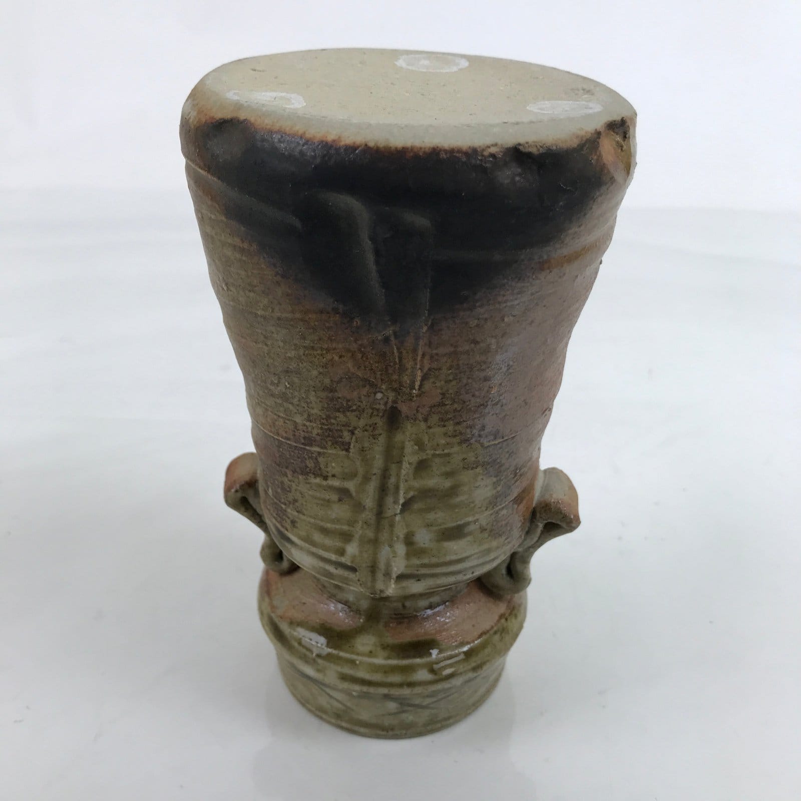 Japanese Ceramic Flower Vase Vtg Shigaraki ware Brown Green Kabin FK149