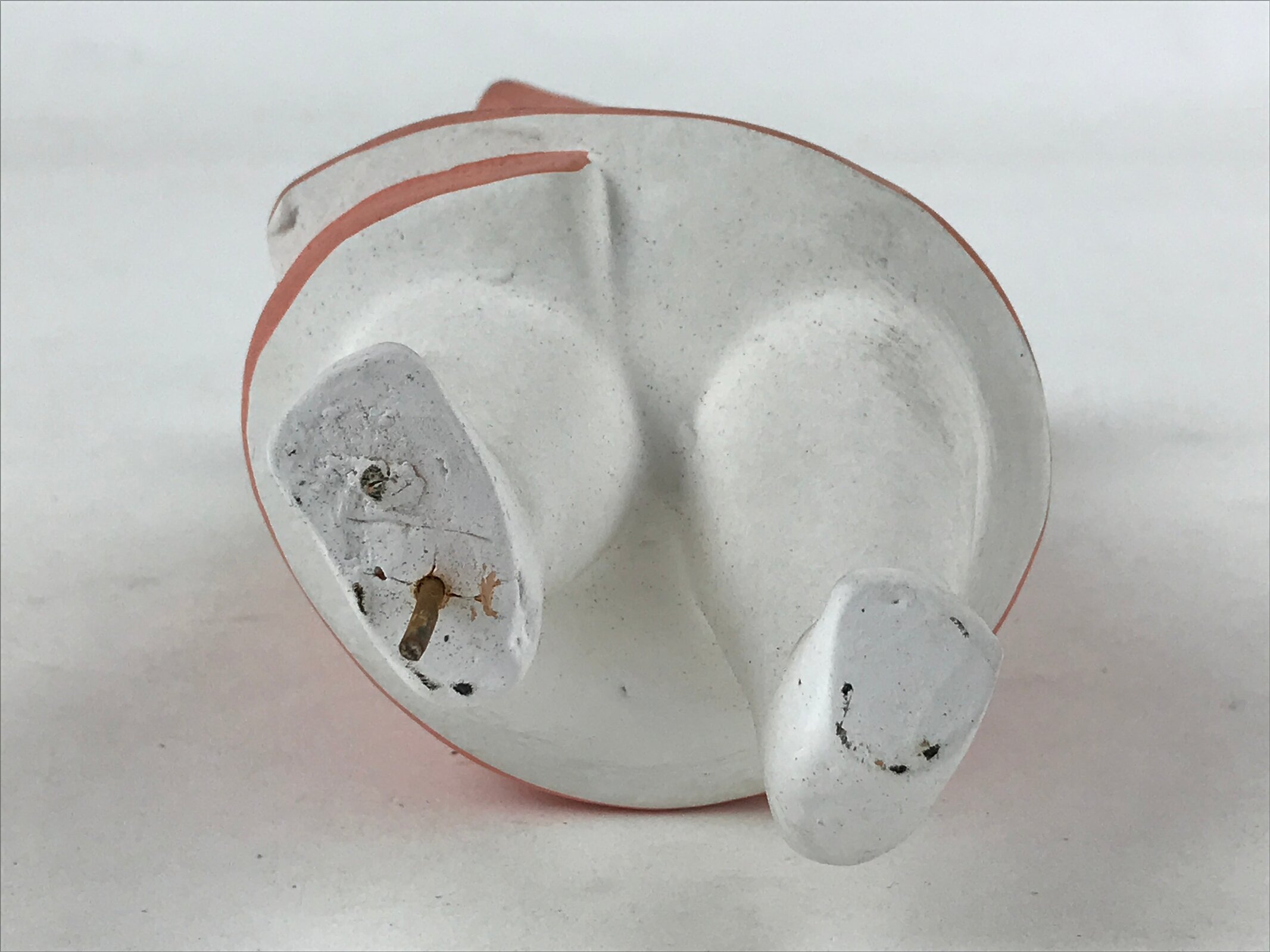 Japanese Ceramic Girl Playing Ball Figurine Vtg Pink Dress Black Stand BD926