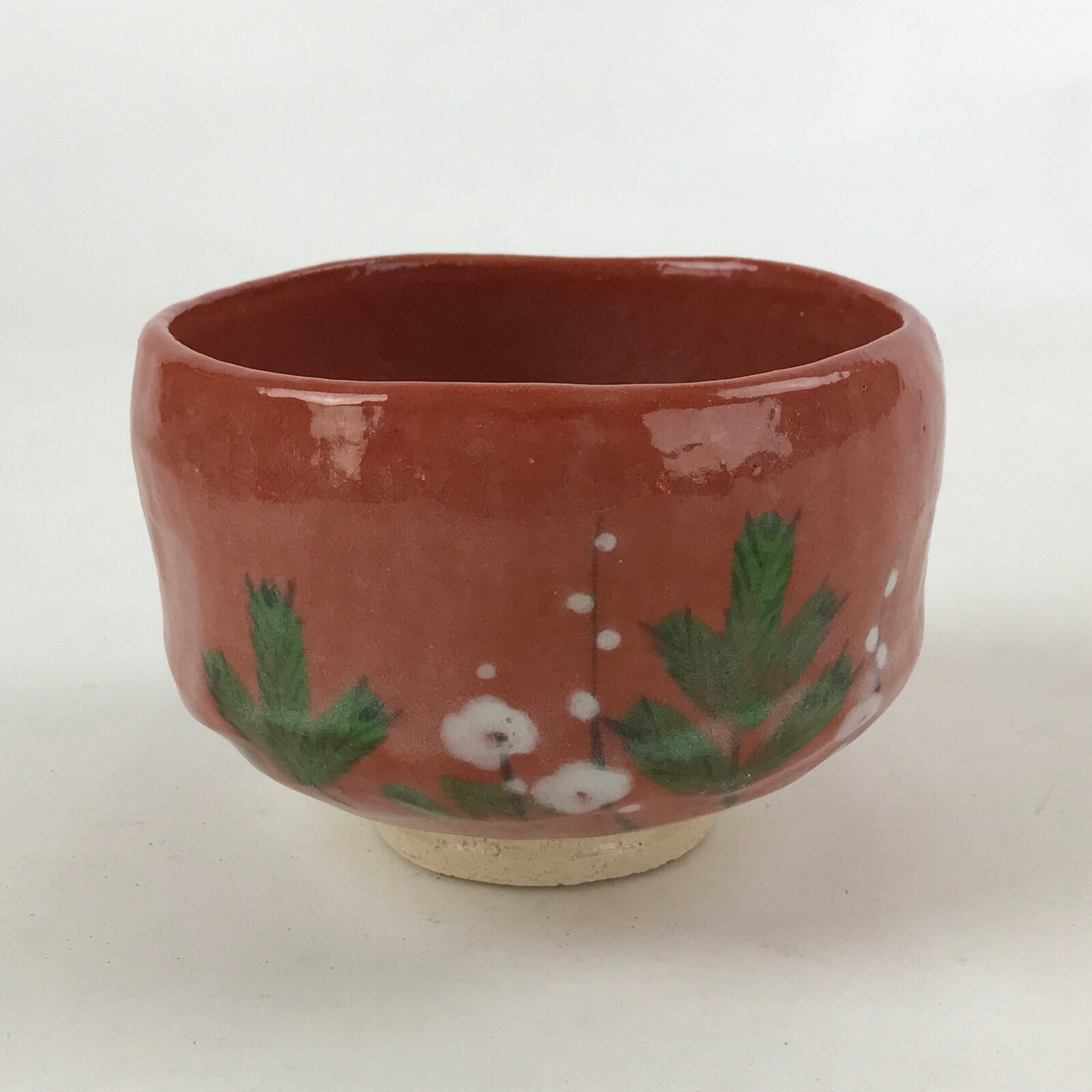 Japanese Ceramic Green Tea Bowl Akaraku Rakuyaki Chawan Red Crackle Glaze GTB994