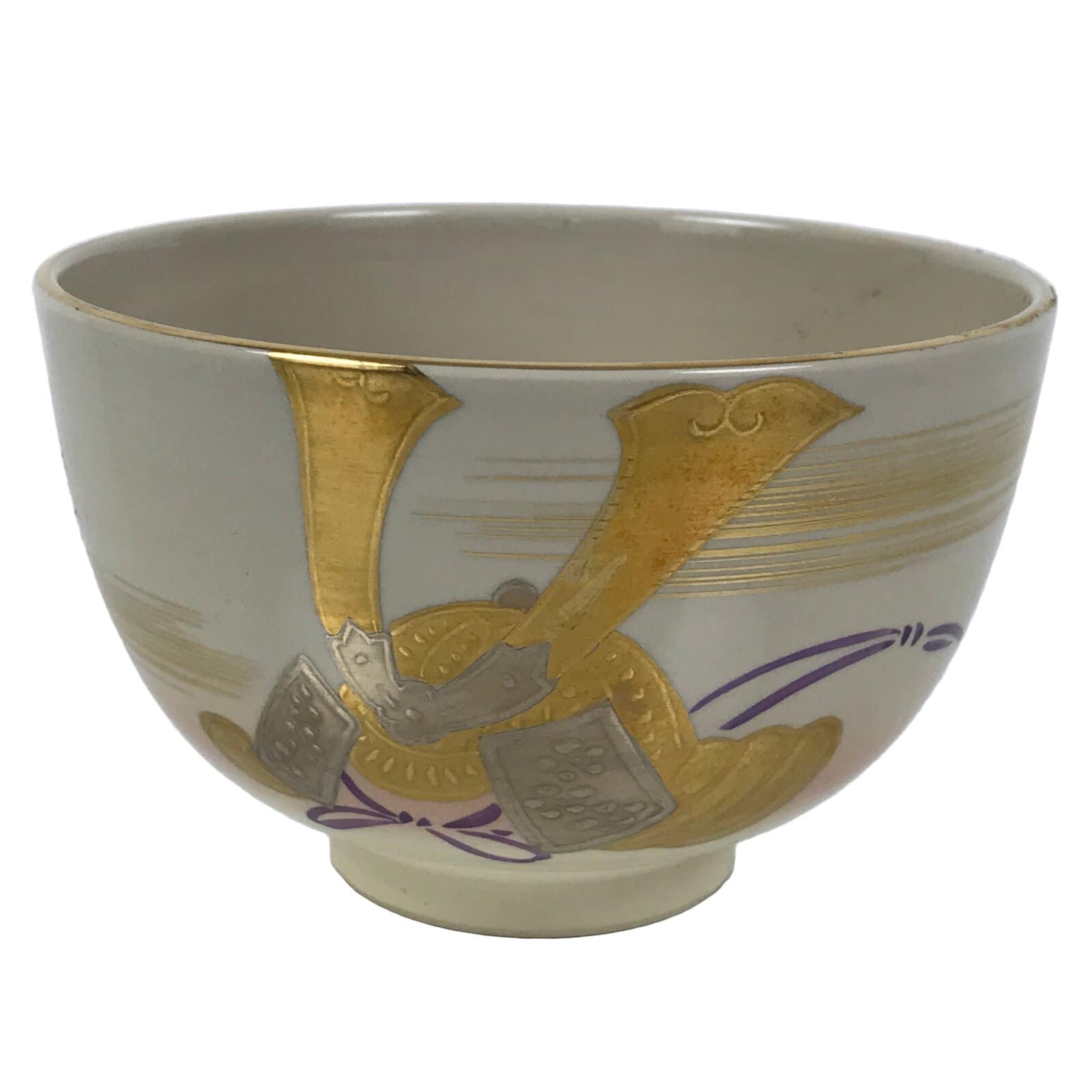 Japanese Ceramic Green Tea Bowl Matcha Chawan Pottery Samurai Helmet Gold CHB113