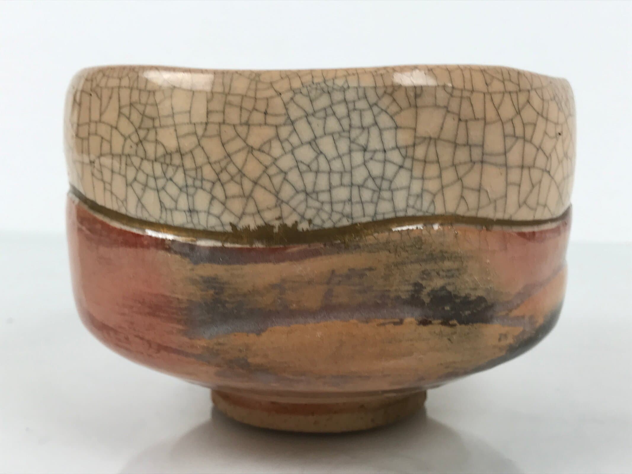 Japanese Ceramic Green Tea Bowl Matcha Chawan Raku Ware Pottery Orange CHB121