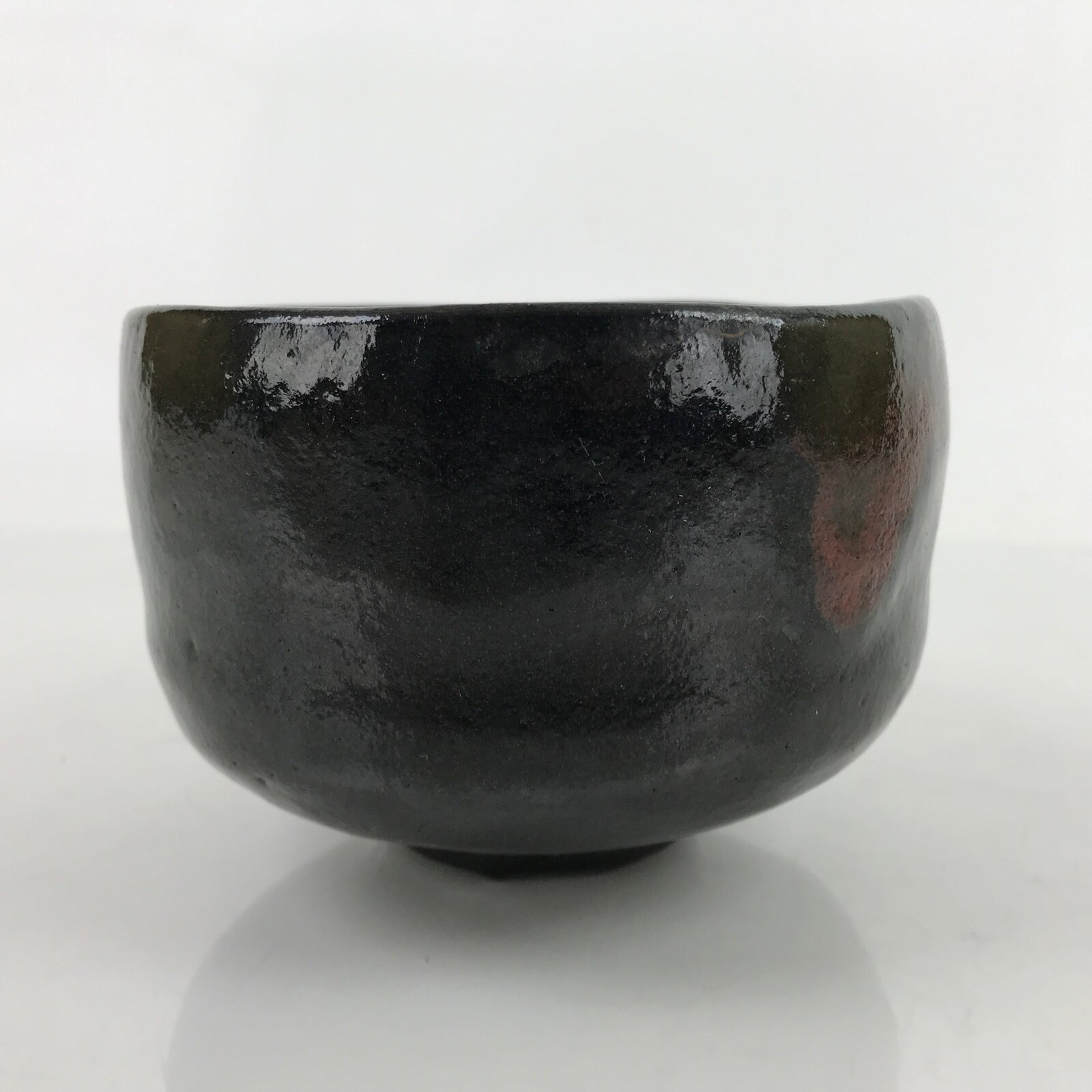 Japanese Ceramic Green Tea Bowl Matcha Chawan Vtg Black Glossy CHB70