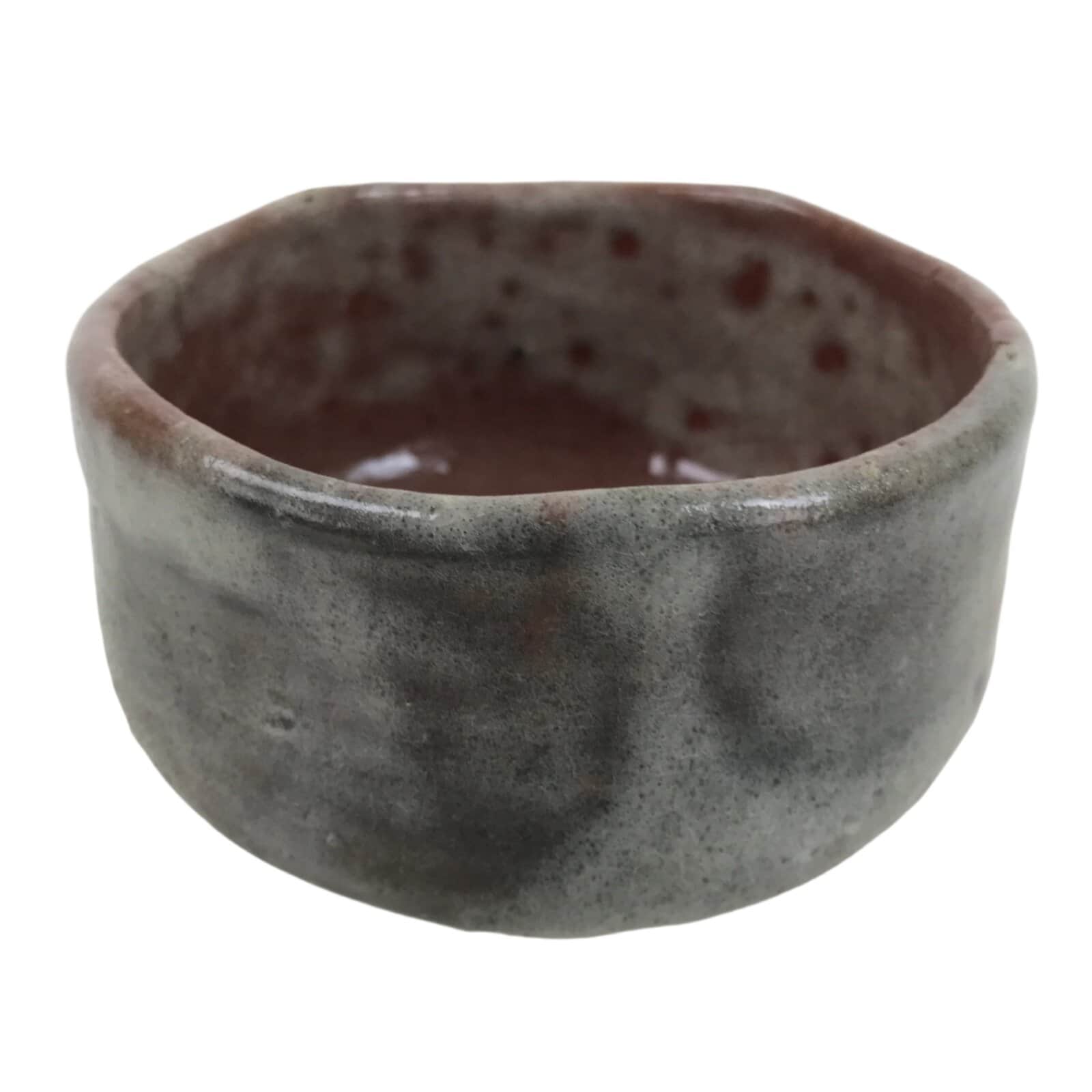 Japanese Ceramic Green Tea Bowl Matcha Chawan Vtg Brown White Glossy CHB75