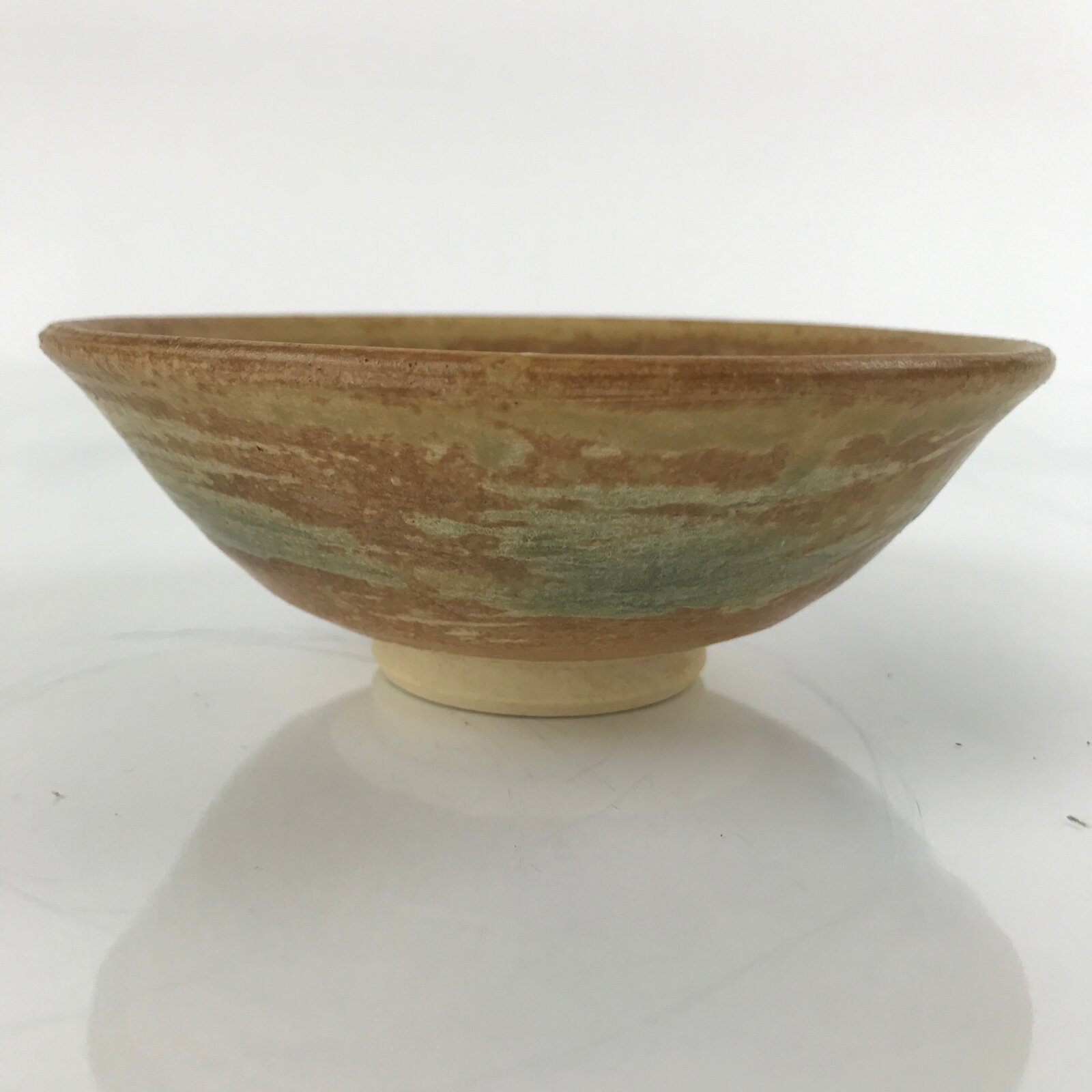 Japanese Ceramic Green Tea Bowl Matcha Chawan Vtg Hiragata Brown Green CHB30