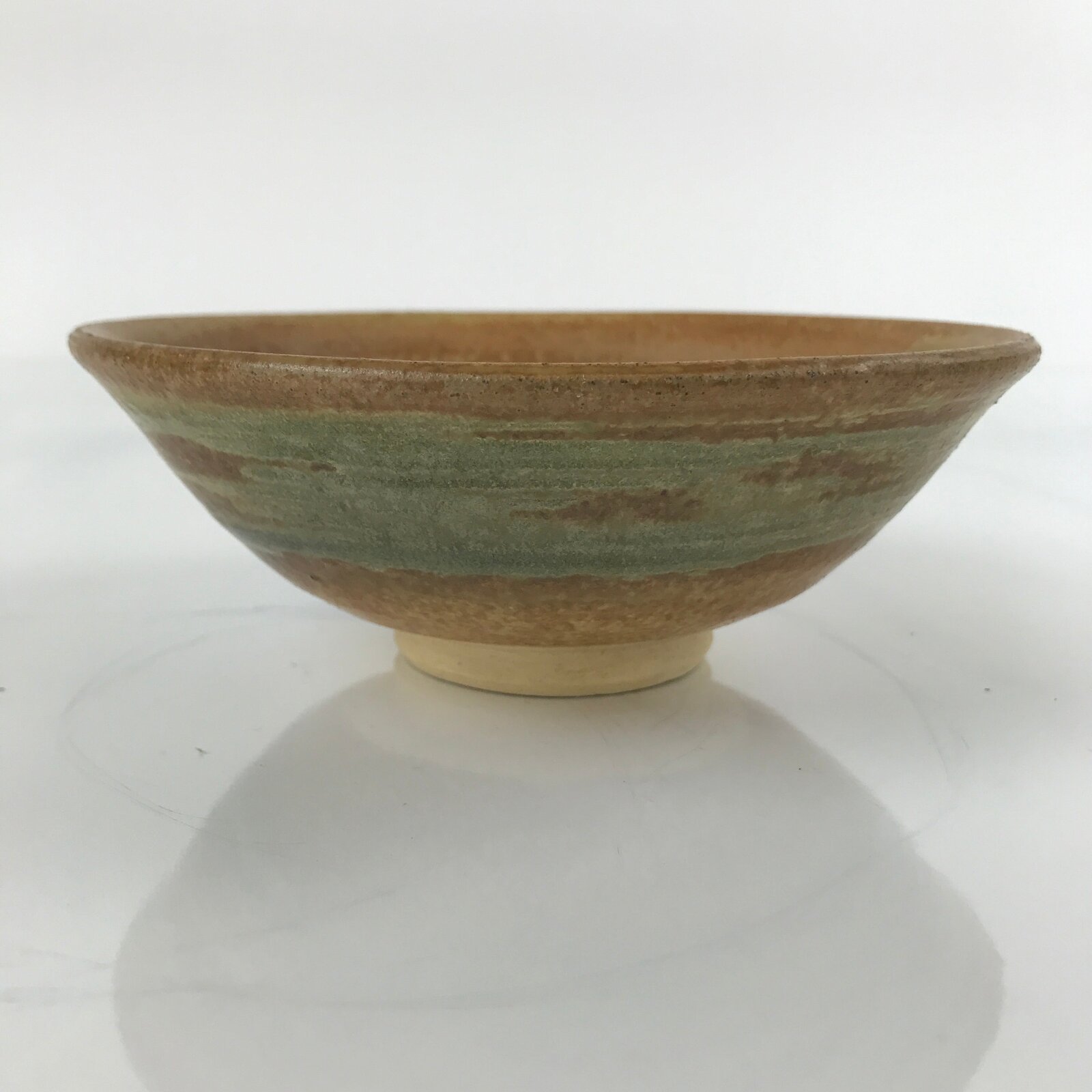 Japanese Ceramic Green Tea Bowl Matcha Chawan Vtg Hiragata Brown Green CHB30