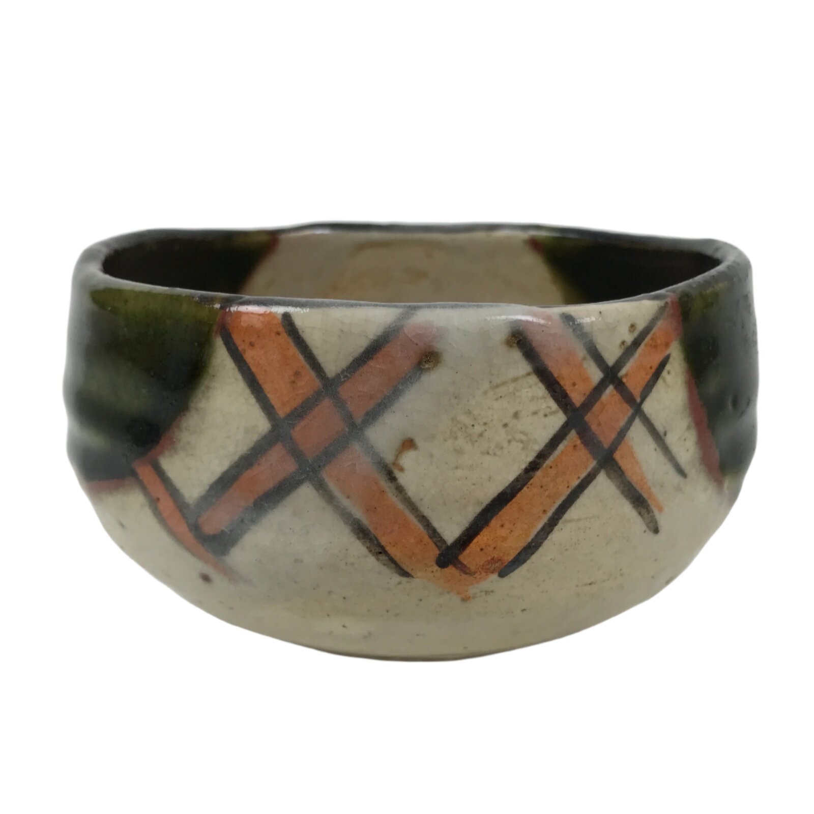 Japanese Ceramic Green Tea Bowl Matcha Chawan Vtg Oribe Shigaraki CHB109