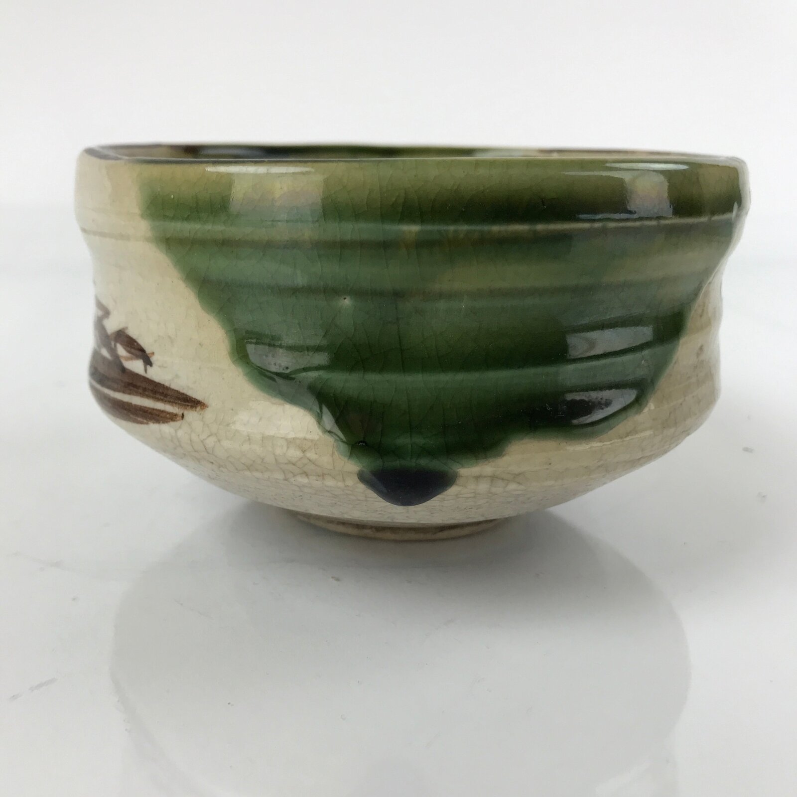 Japanese Ceramic Green Tea Bowl Matcha Chawan Vtg Oribe Ware Dojimari CHB36