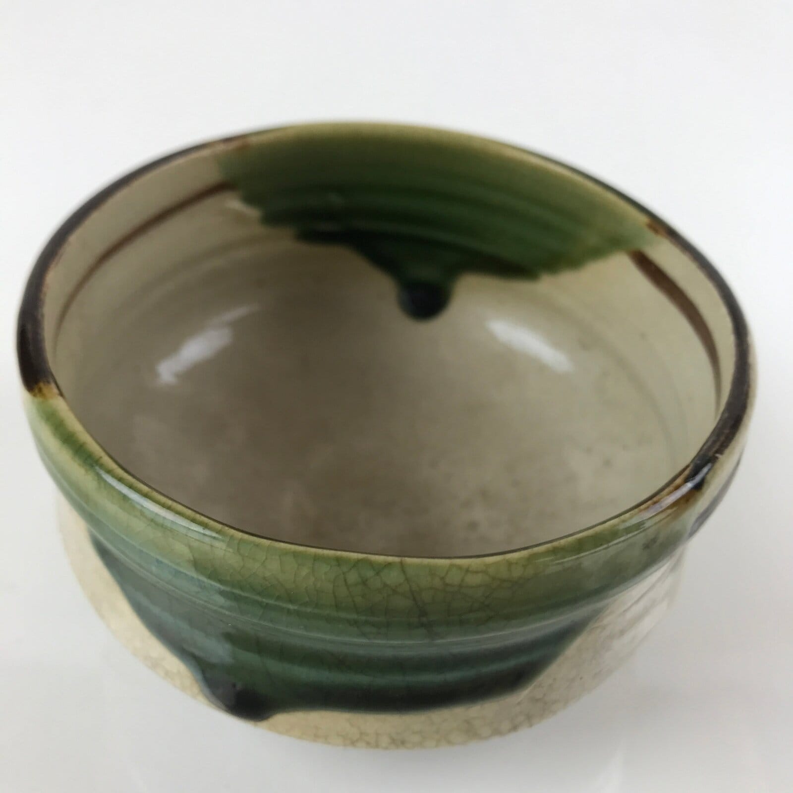 Japanese Ceramic Green Tea Bowl Matcha Chawan Vtg Oribe Ware Dojimari CHB36