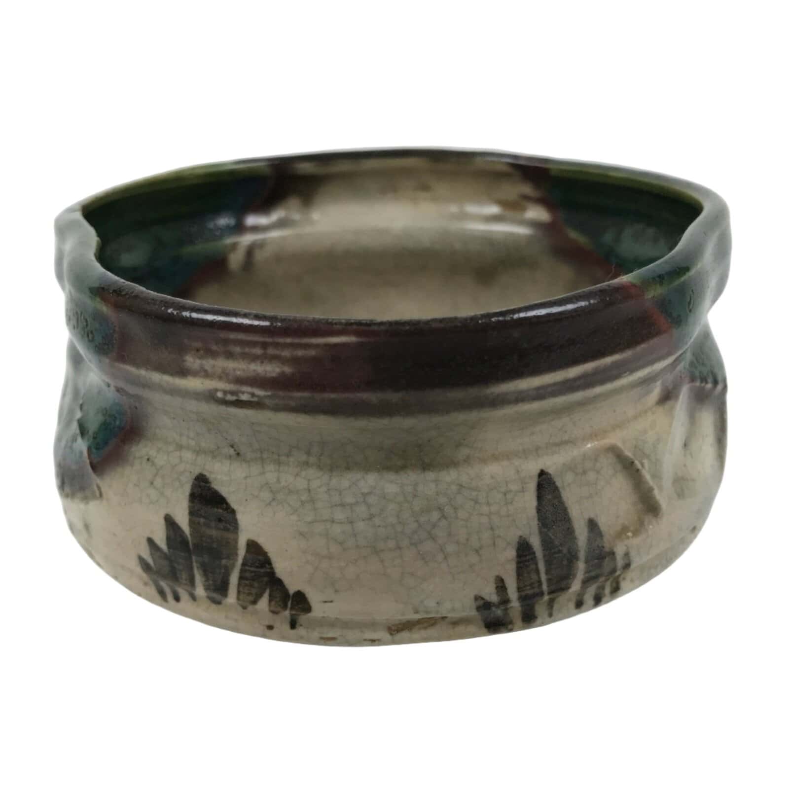 Japanese Ceramic Green Tea Bowl Matcha Chawan Vtg Oribe Ware Kutsugata CHB112