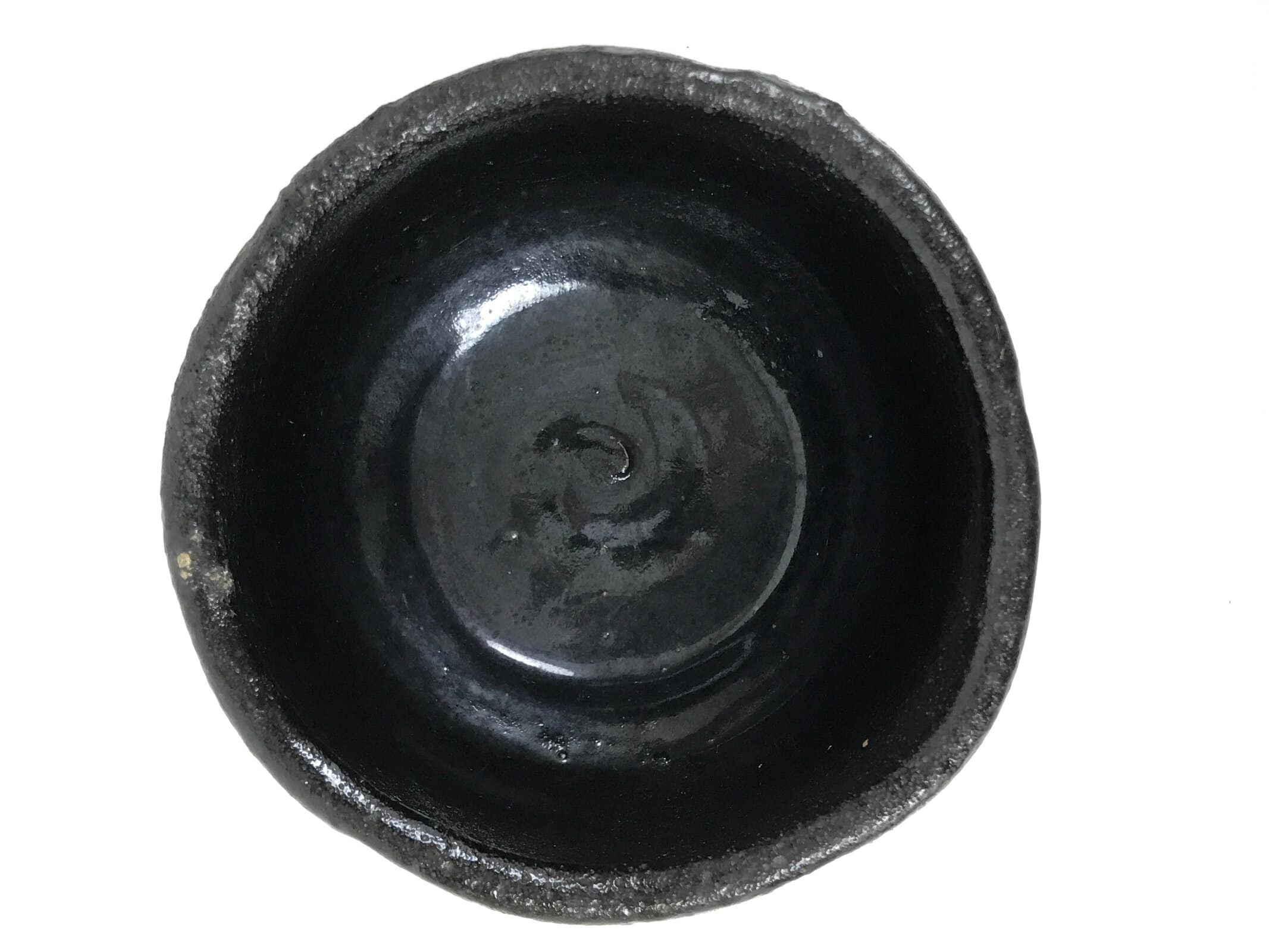 Japanese Ceramic Green Tea Bowl Matcha Chawan Vtg Pottery Black Raku Ware CHB140