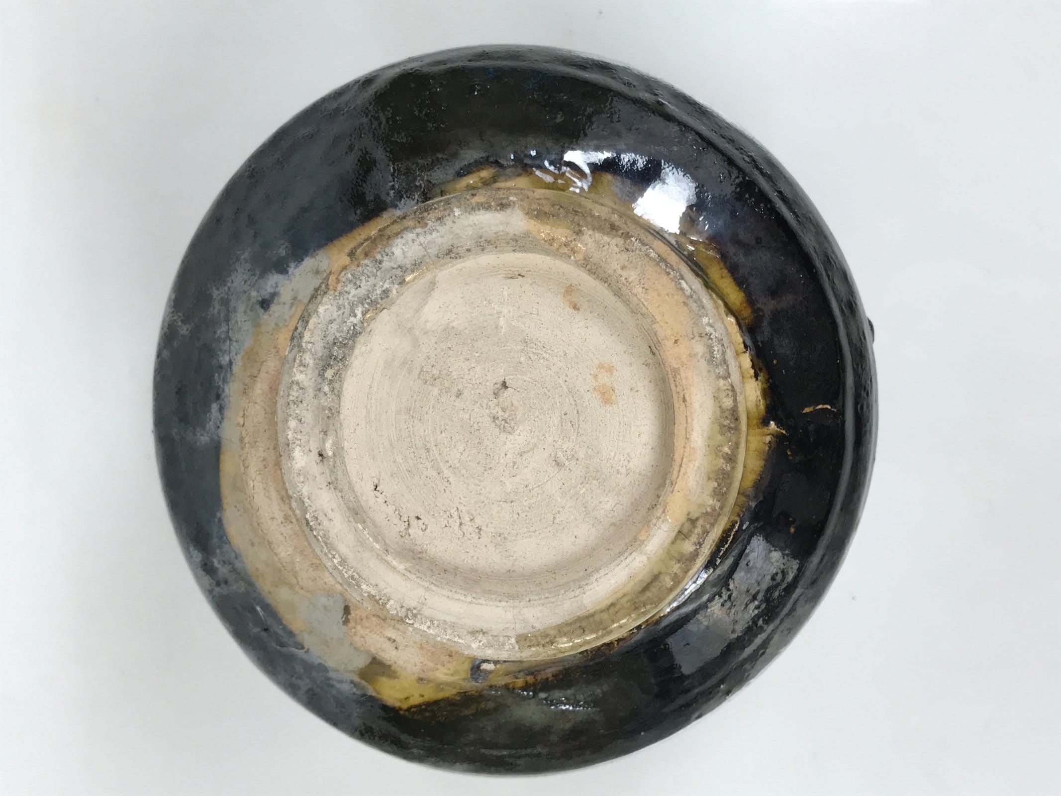 Japanese Ceramic Green Tea Bowl Matcha Chawan Vtg Pottery Black Raku Ware CHB140