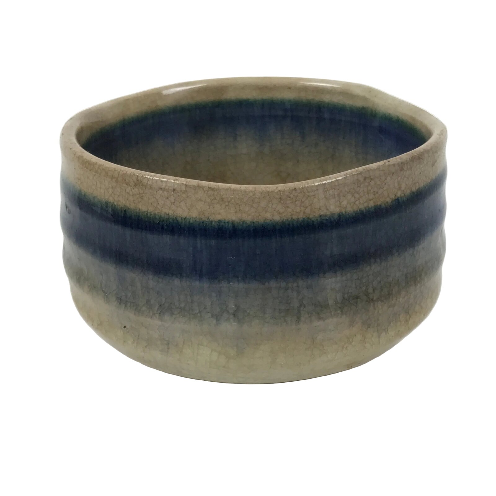 Japanese Ceramic Green Tea Bowl Matcha Chawan Vtg Pottery Blue Gray CHB123