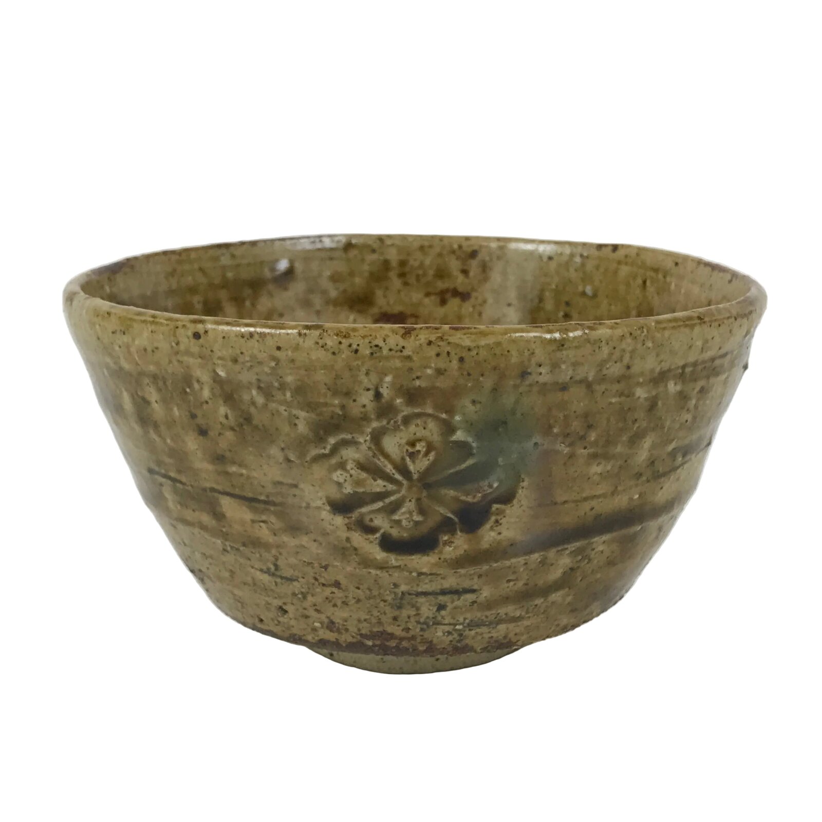 Japanese Ceramic Green Tea Bowl Matcha Chawan Vtg Pottery Brown Crest CHB116