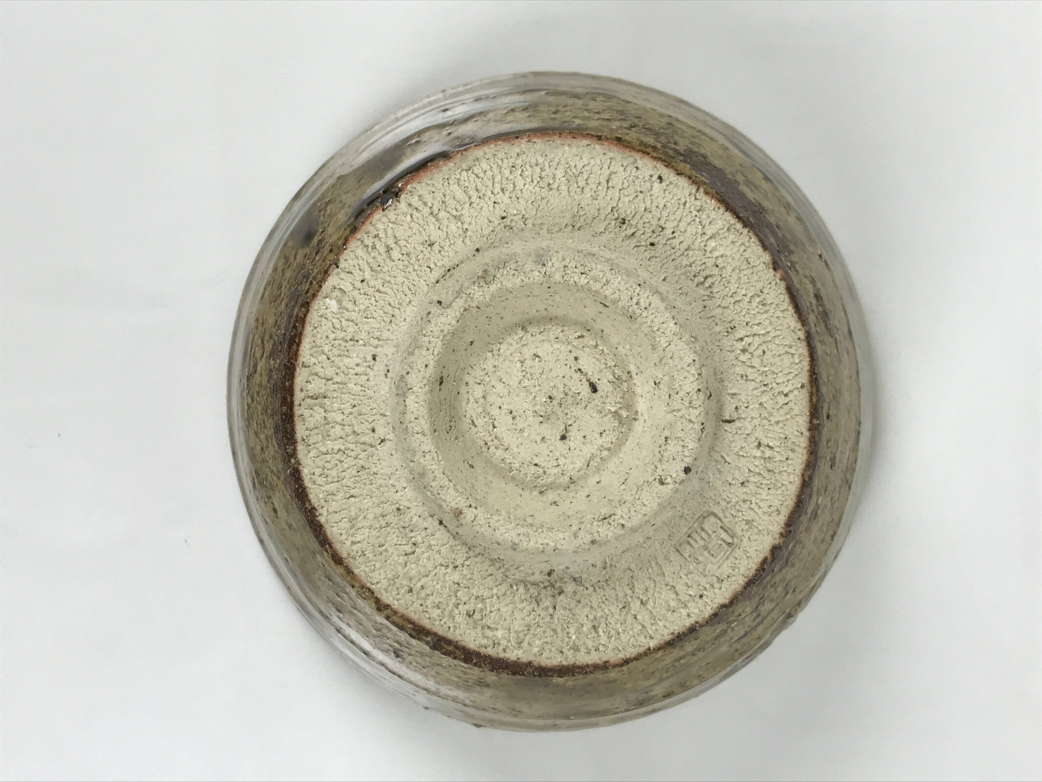 Japanese Ceramic Green Tea Bowl Matcha Chawan Vtg Pottery Brown Crest CHB116