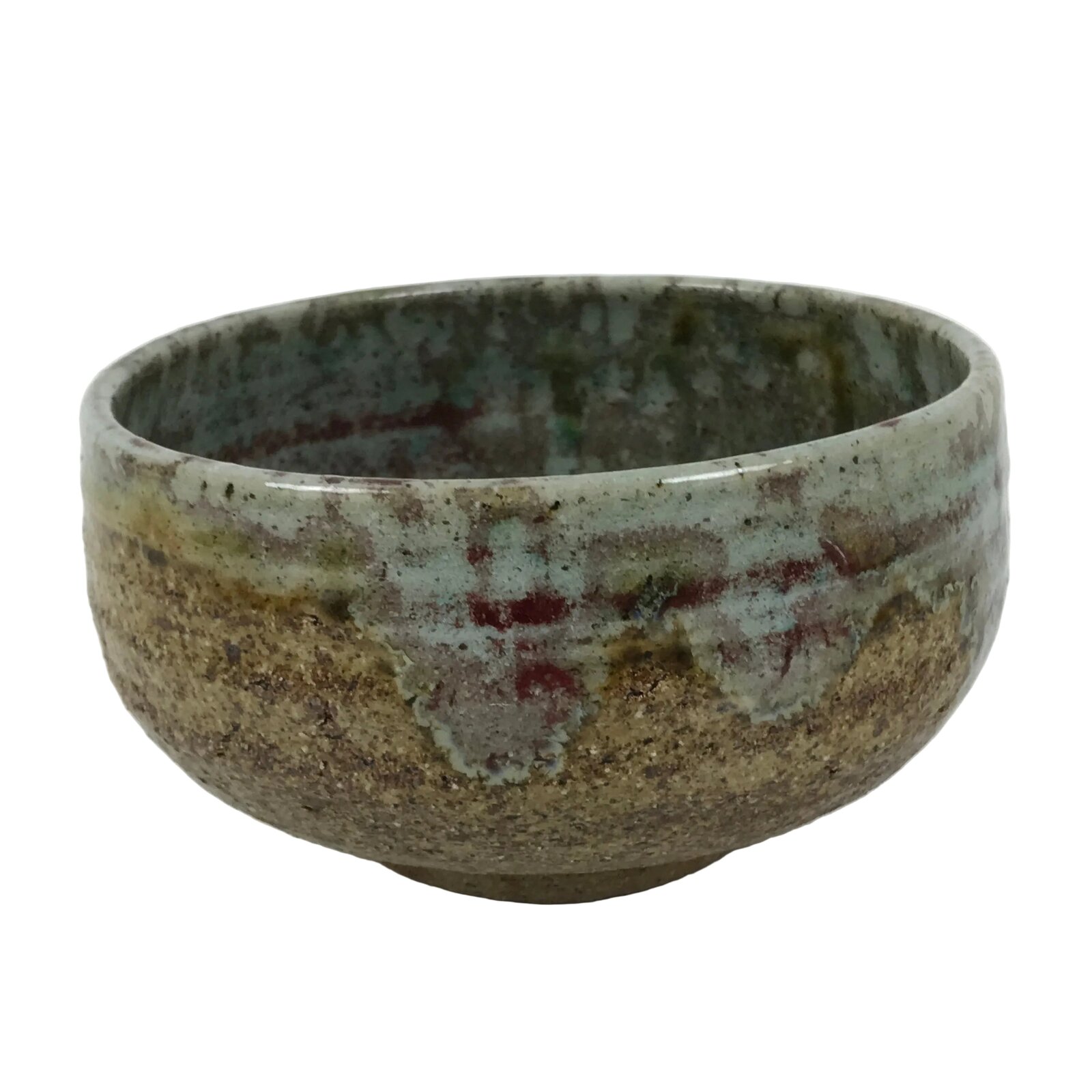Japanese Ceramic Green Tea Bowl Matcha Chawan Vtg Pottery Brown Green CHB122