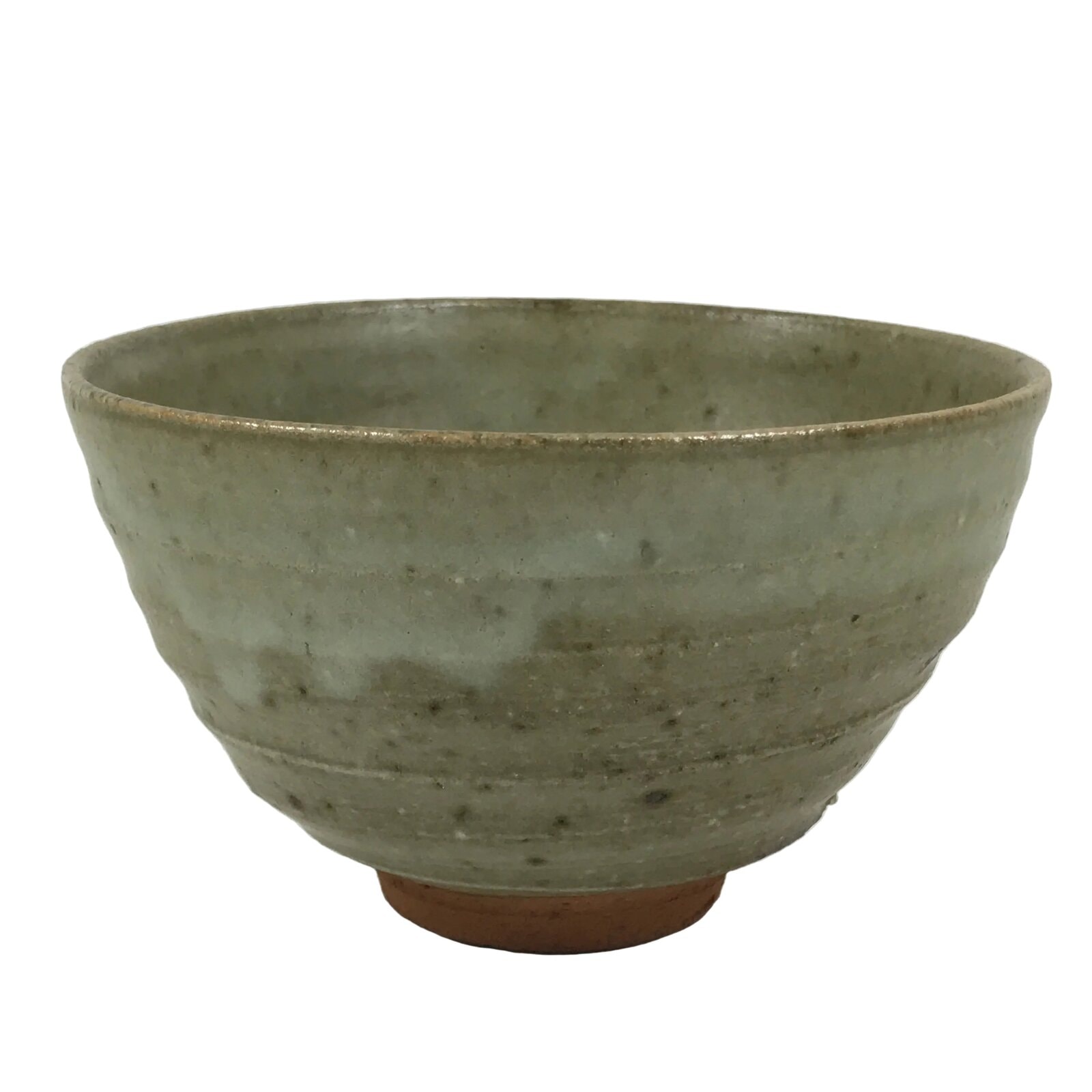 Japanese Ceramic Green Tea Bowl Matcha Chawan Vtg Pottery Gray Green CHB137