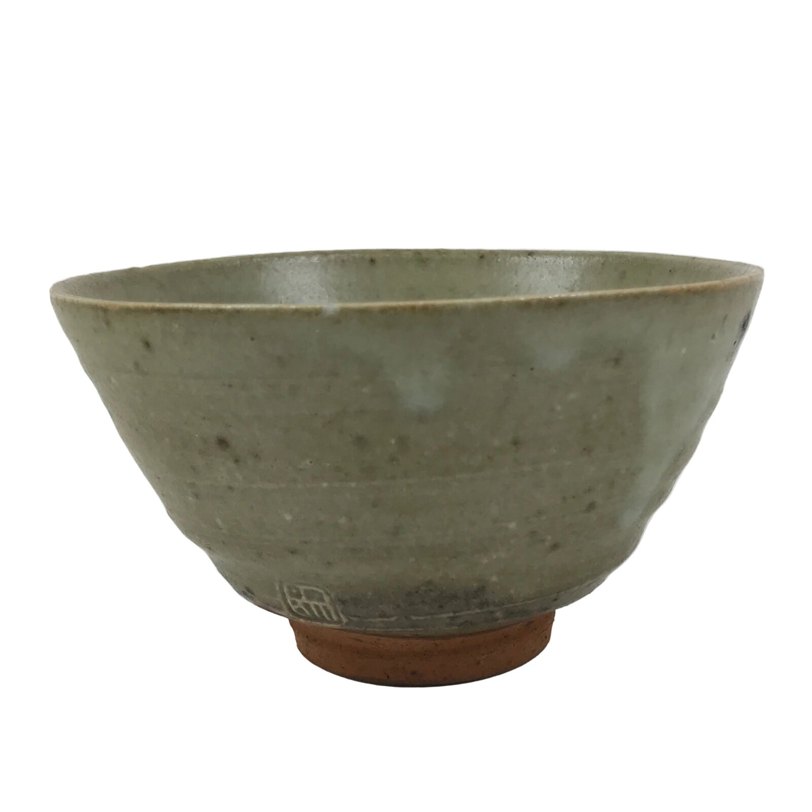 Japanese Ceramic Green Tea Bowl Matcha Chawan Vtg Pottery Gray Green CHB143
