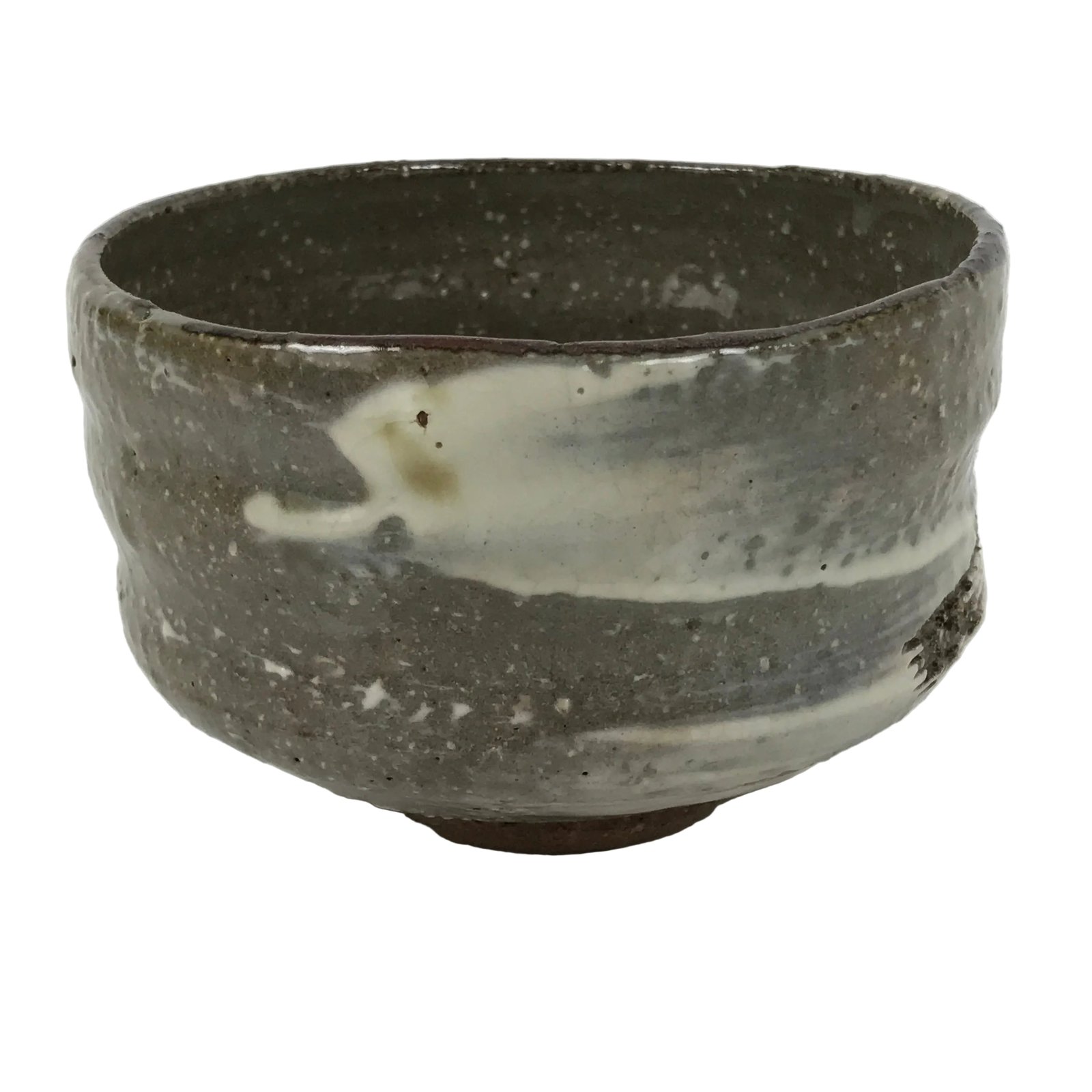 Japanese Ceramic Green Tea Bowl Matcha Chawan Vtg Pottery Gray White CHB136