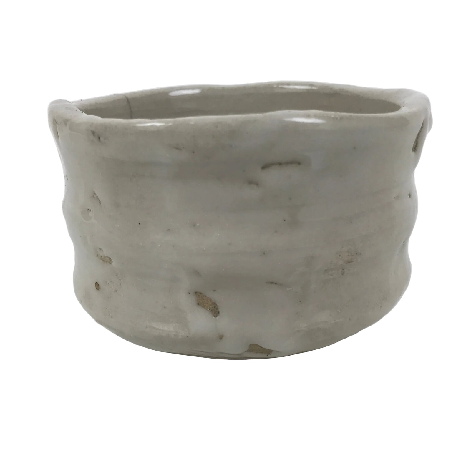 Japanese Ceramic Green Tea Bowl Matcha Chawan Vtg Pottery White Thick CHB132