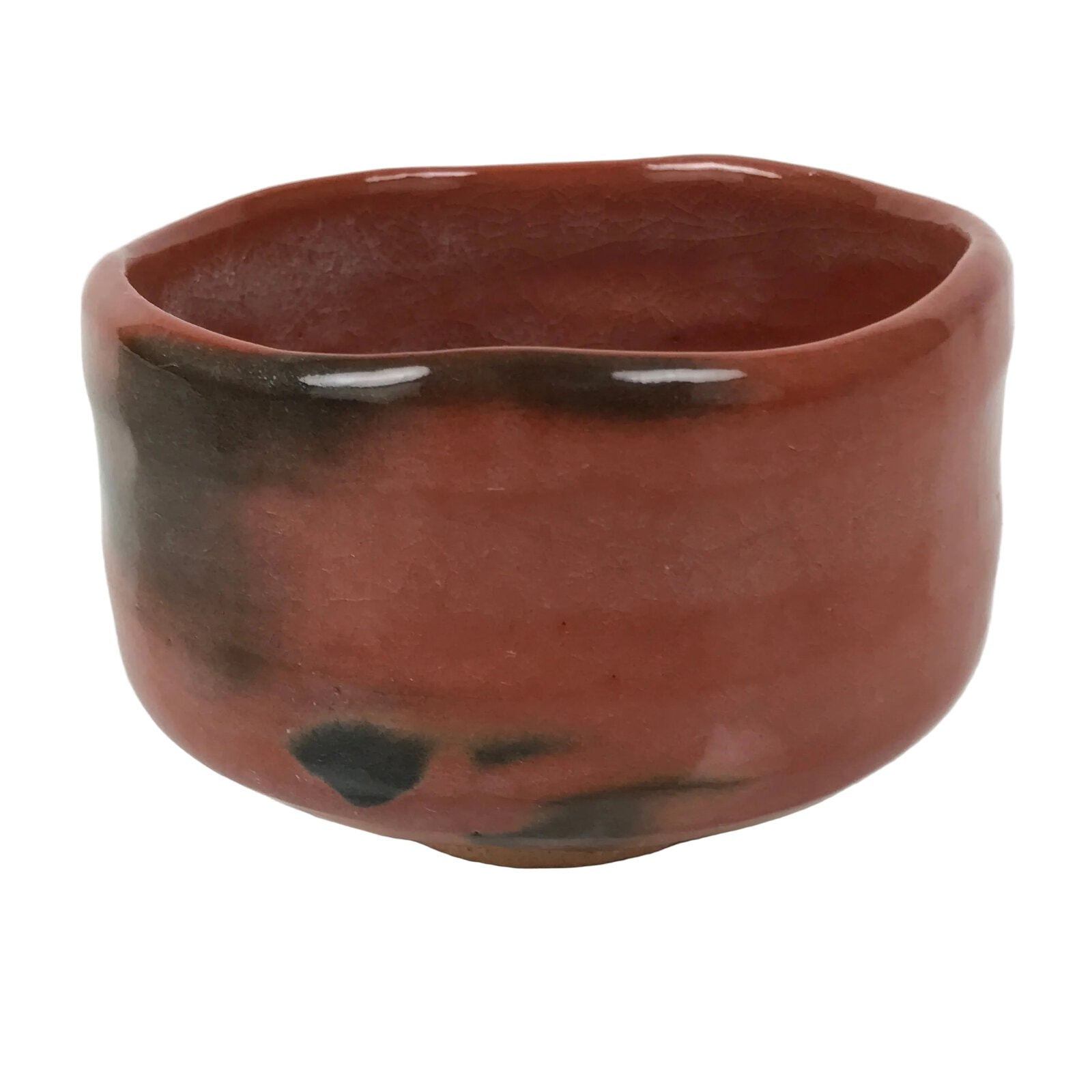 Japanese Ceramic Green Tea Bowl Matcha Chawan Vtg Red Raku Ware Pottery CHB134