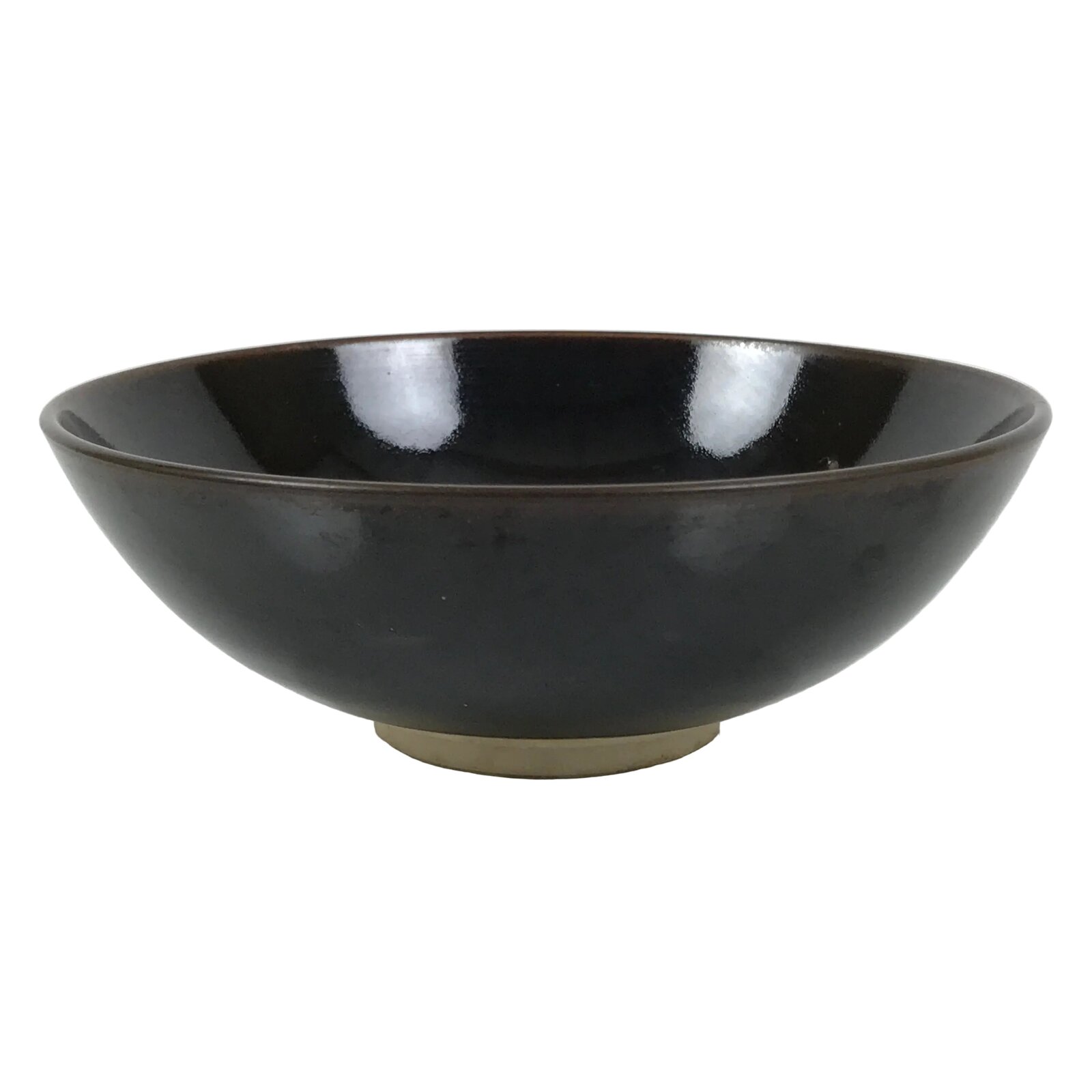 Japanese Ceramic Green Tea Bowl Summer Matcha Chawan Vtg Black Shallow SCW6