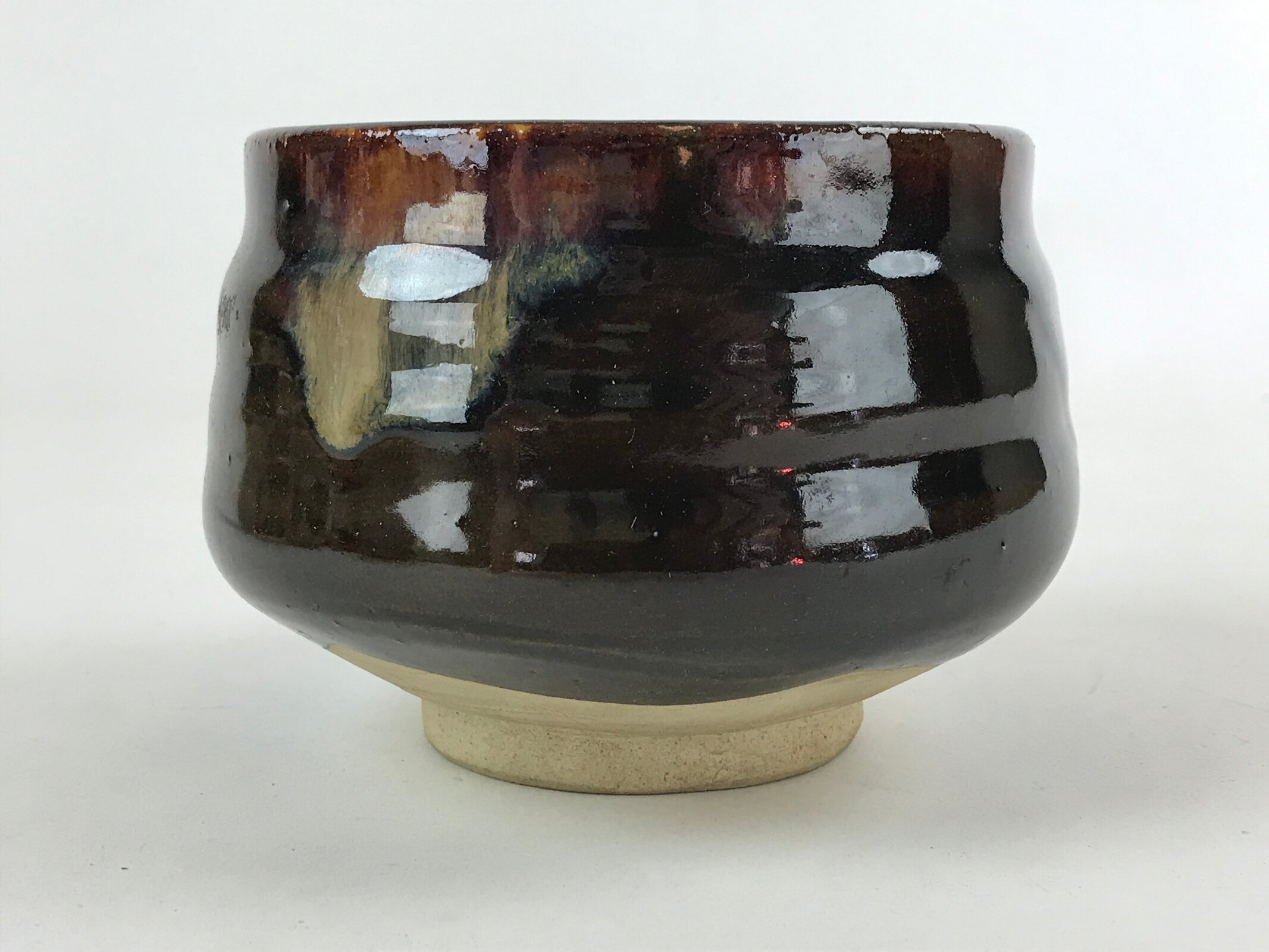 Japanese Ceramic Green Tea Bowl Vtg Dark Brown Matcha Chawan Sado GTB990