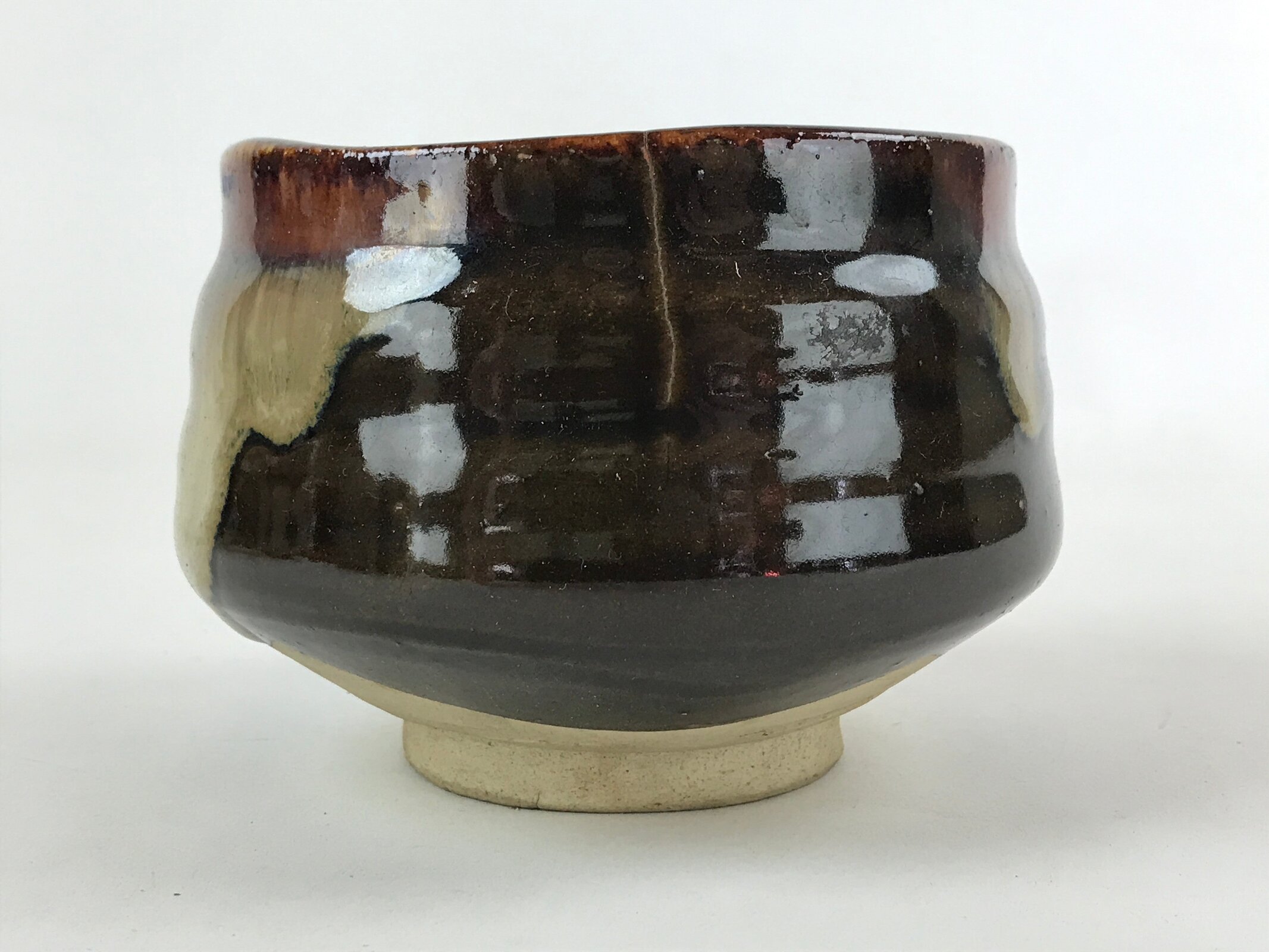 Japanese Ceramic Green Tea Bowl Vtg Dark Brown Matcha Chawan Sado GTB990