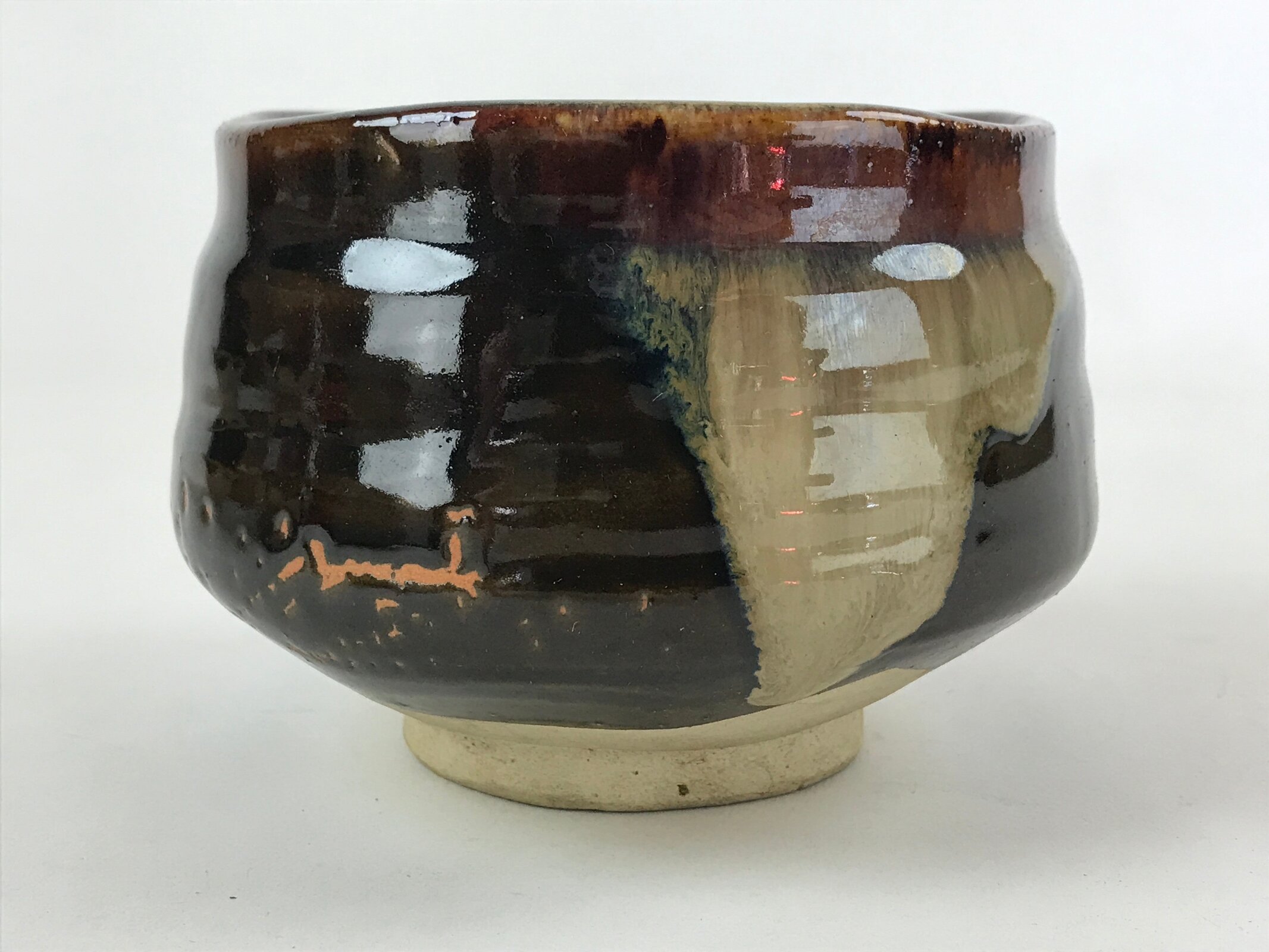 Japanese Ceramic Green Tea Bowl Vtg Dark Brown Matcha Chawan Sado GTB990