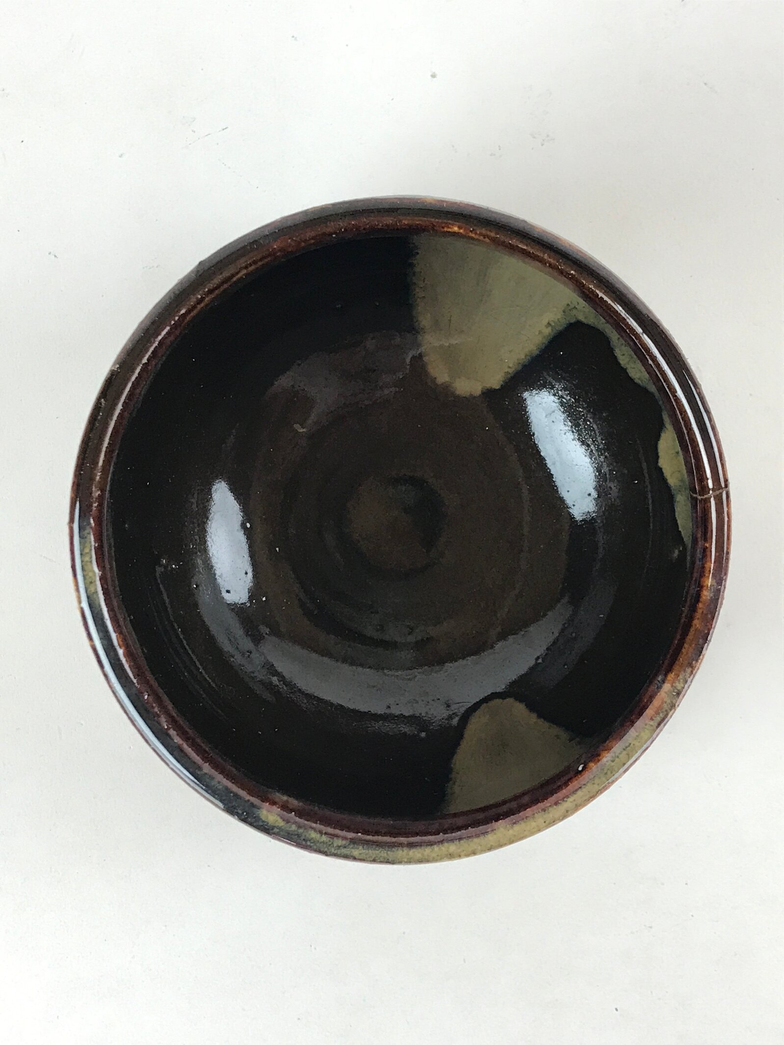 Japanese Ceramic Green Tea Bowl Vtg Dark Brown Matcha Chawan Sado GTB990