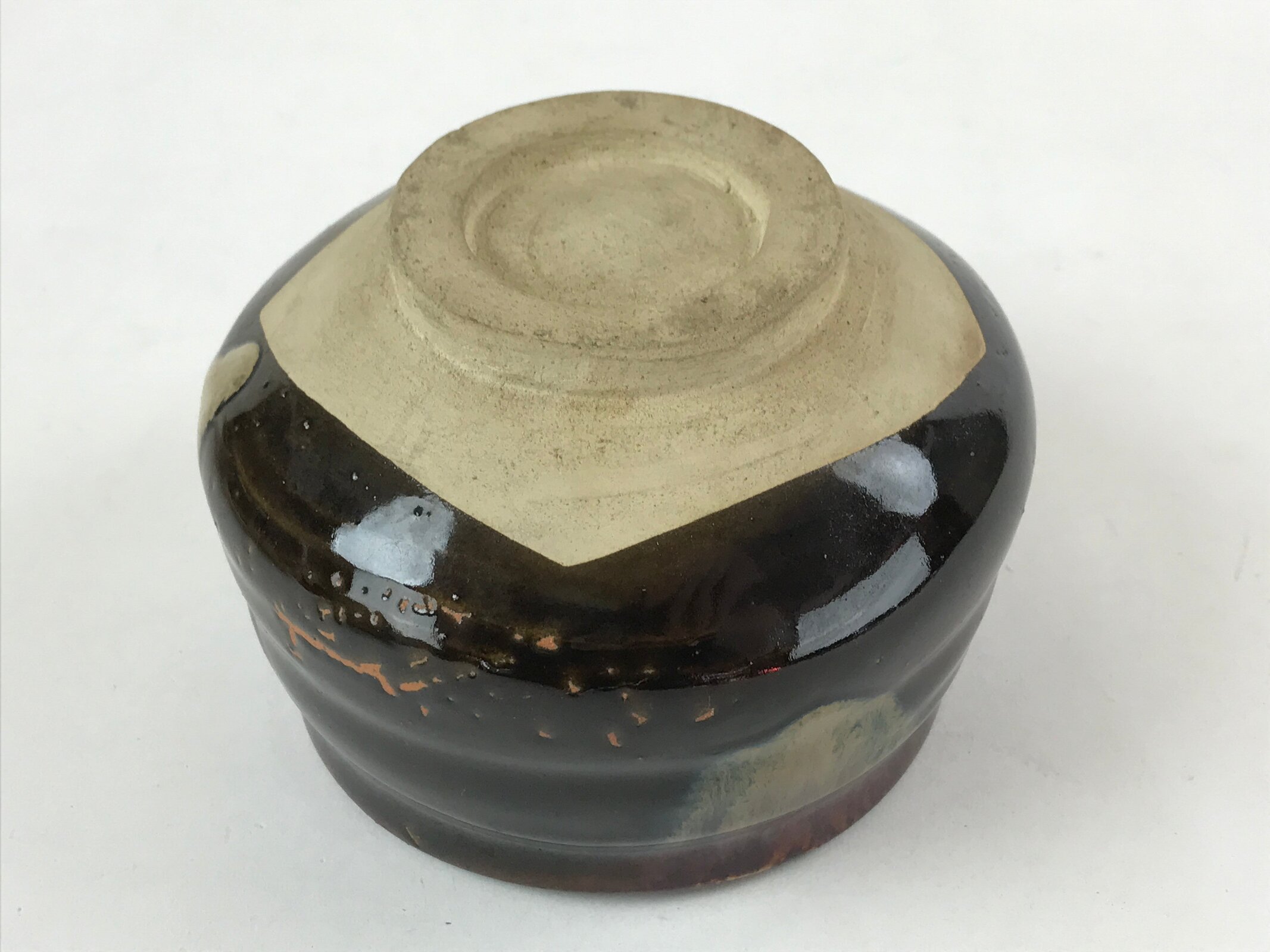 Japanese Ceramic Green Tea Bowl Vtg Dark Brown Matcha Chawan Sado GTB990