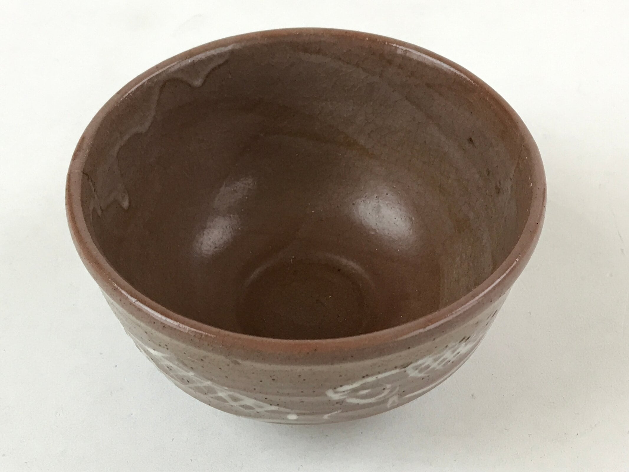 Japanese Ceramic Green Tea Bowl Vtg Fish Brown Aka Oribe Matcha Chawan CHB13