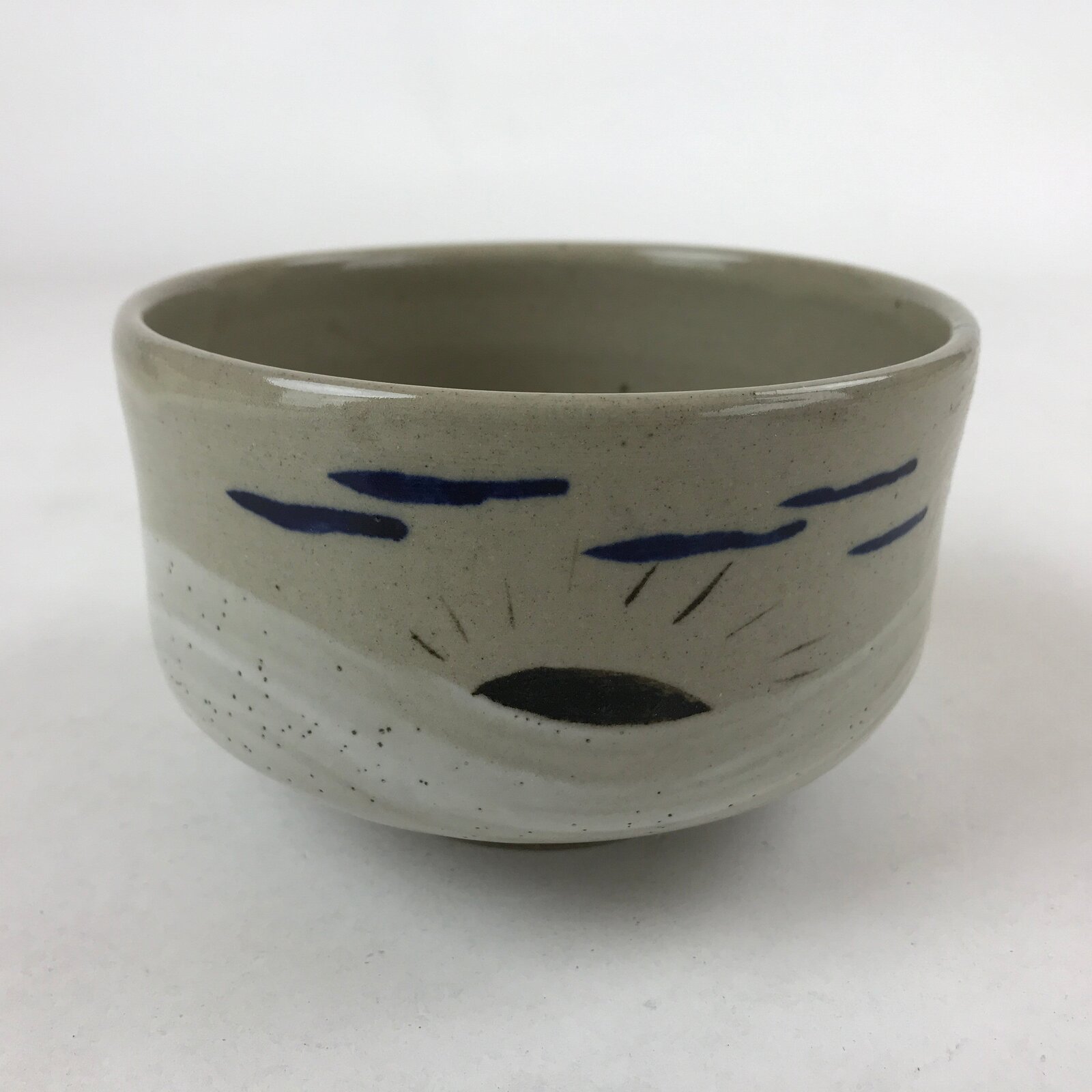 Japanese Ceramic Green Tea Bowl Vtg Hakeme White Sunrise Matcha Chawan CHB19