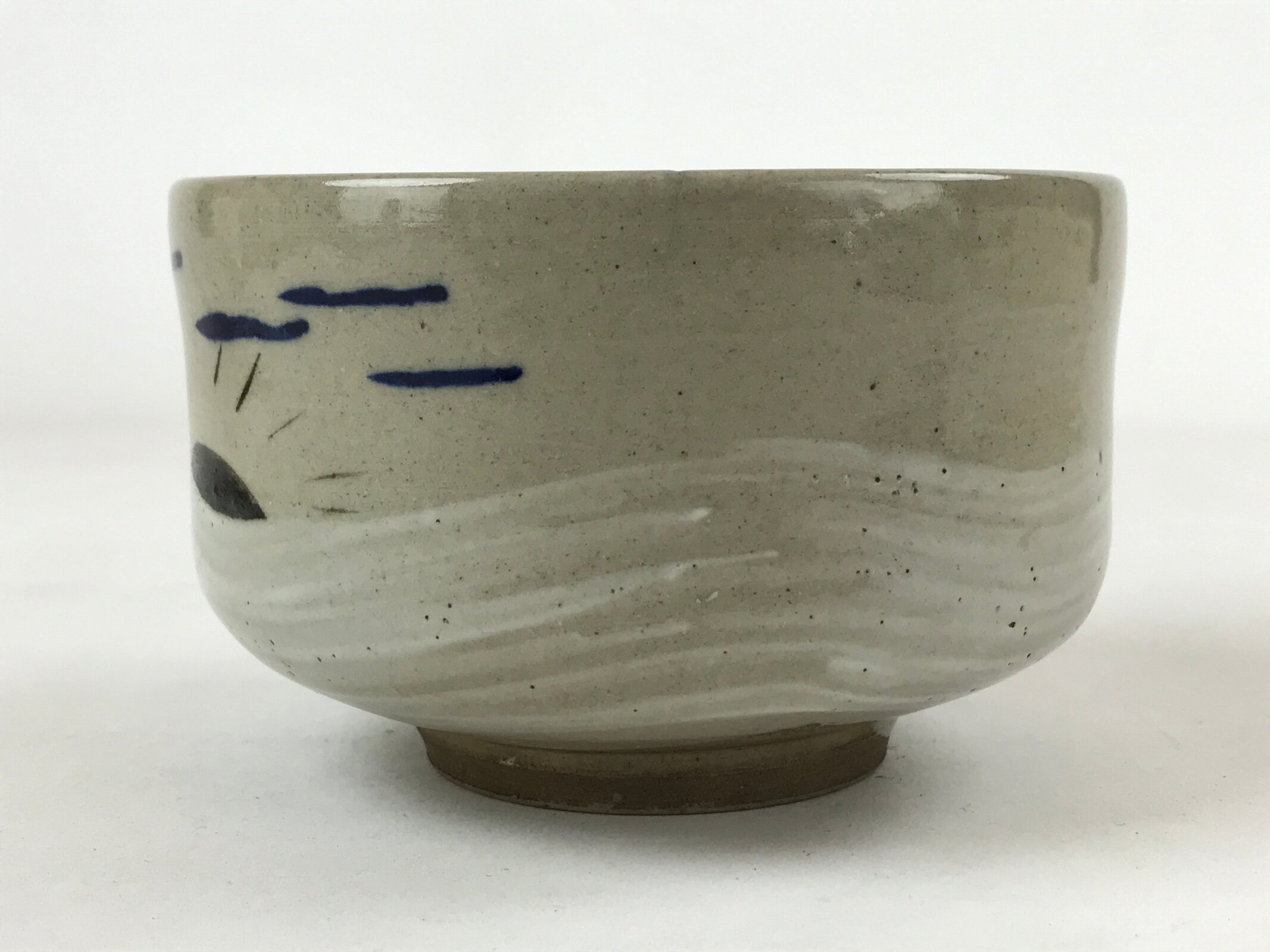 Japanese Ceramic Green Tea Bowl Vtg Hakeme White Sunrise Matcha Chawan CHB19