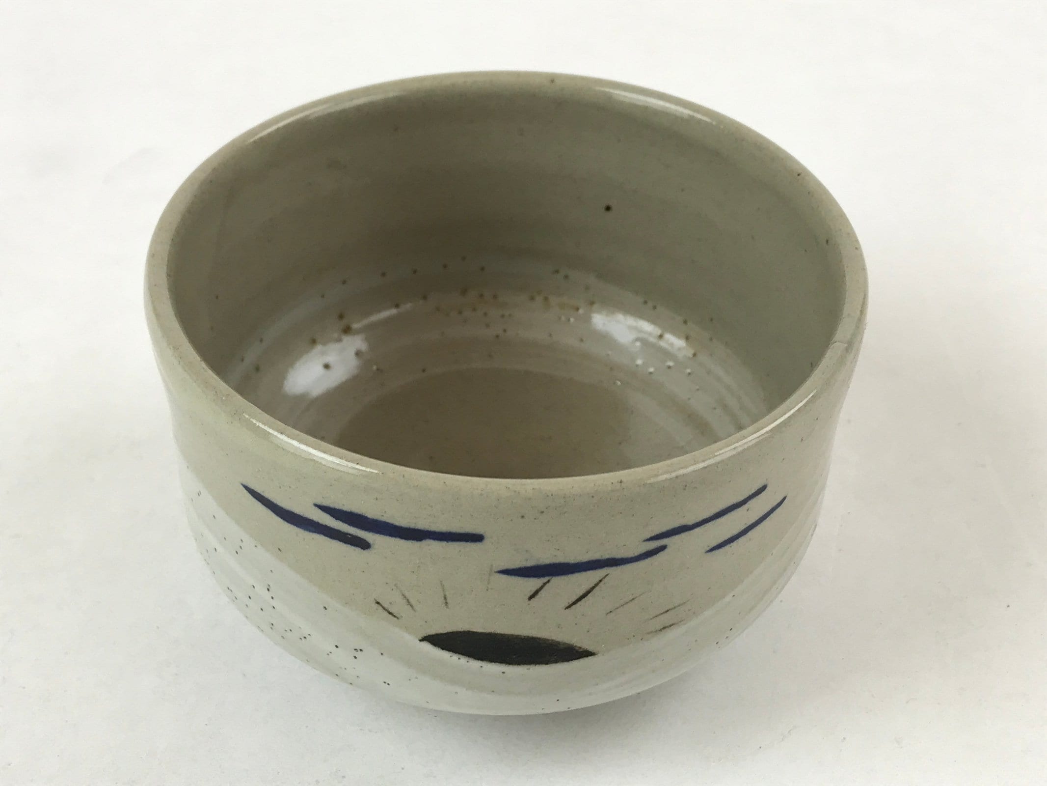 Japanese Ceramic Green Tea Bowl Vtg Hakeme White Sunrise Matcha Chawan CHB19