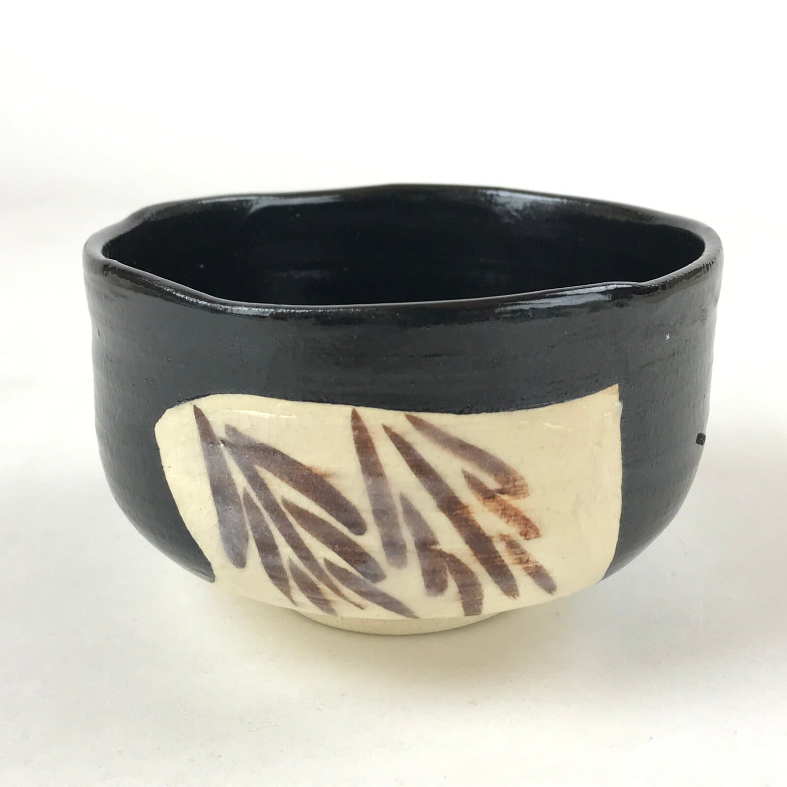 Japanese Ceramic Green Tea Bowl Vtg Kuro Oribe Black Brown Matcha Chawan CHB10