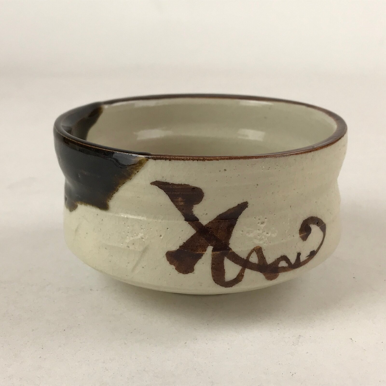 Japanese Ceramic Green Tea Bowl Vtg Oribe Brown Beige Matcha Chawan CHB16