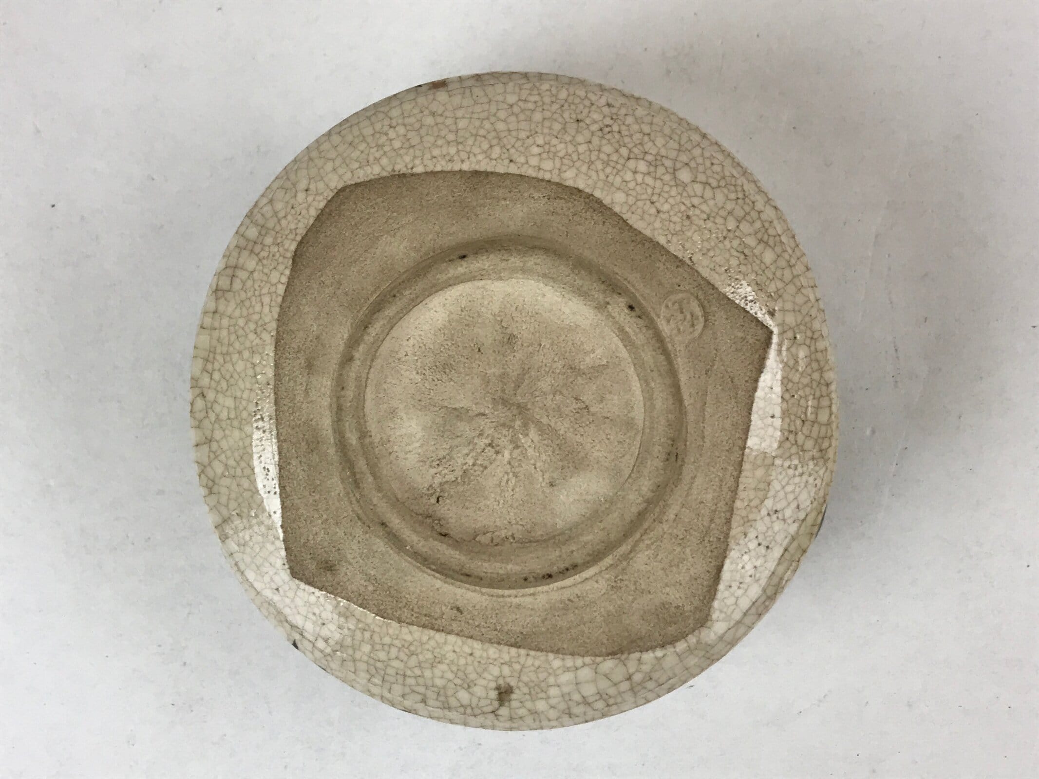 Japanese Ceramic Green Tea Bowl Vtg Oribe Green Brown Floral Crackle Glaze CHB24