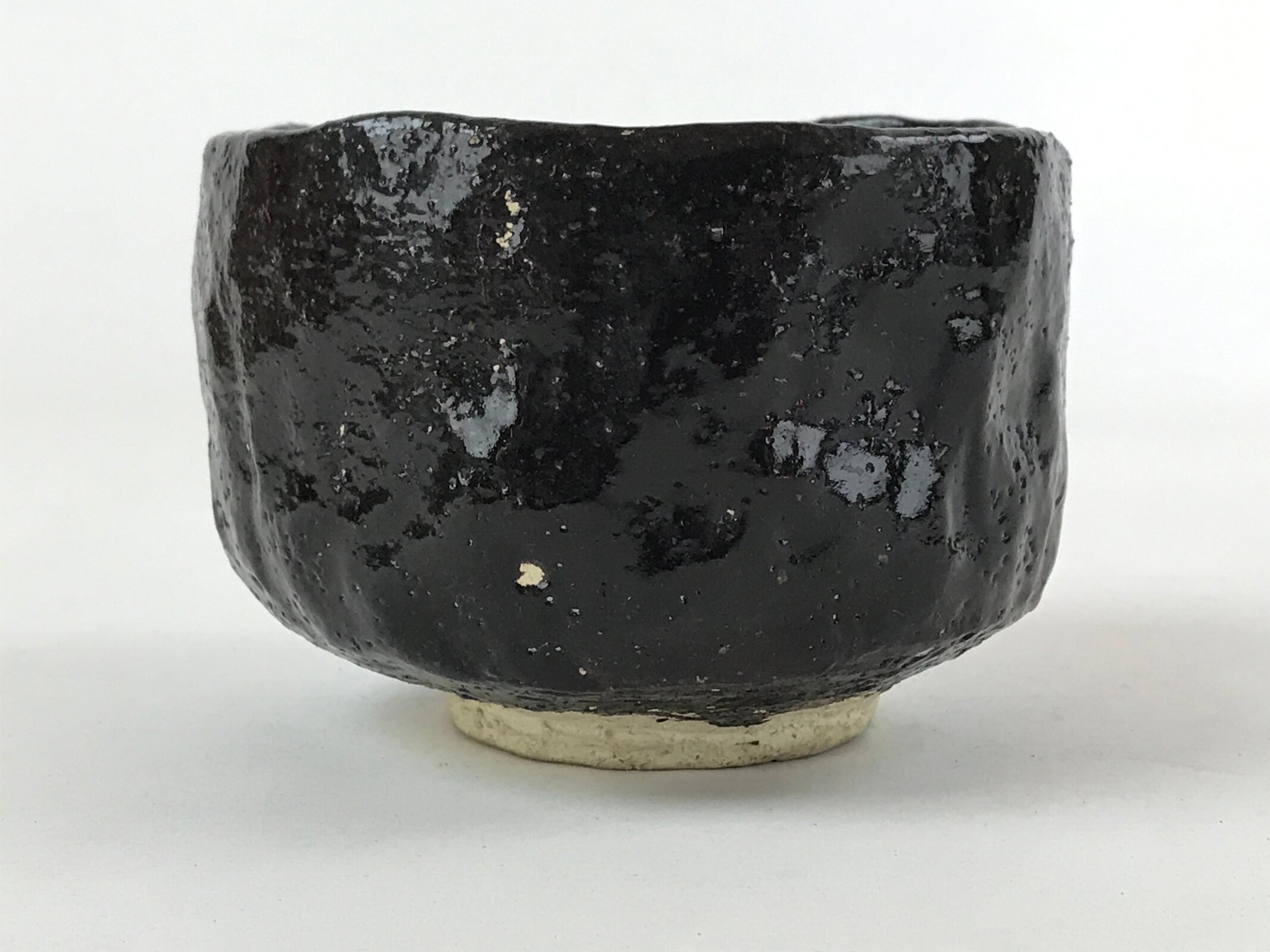 Japanese Ceramic Green Tea Bowl Vtg Rakuyaki Dark Brown Matcha Chawan GTB996