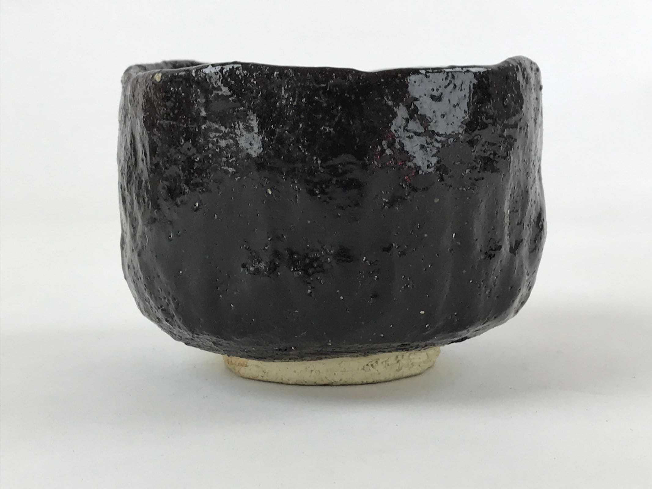 Japanese Ceramic Green Tea Bowl Vtg Rakuyaki Dark Brown Matcha Chawan GTB996