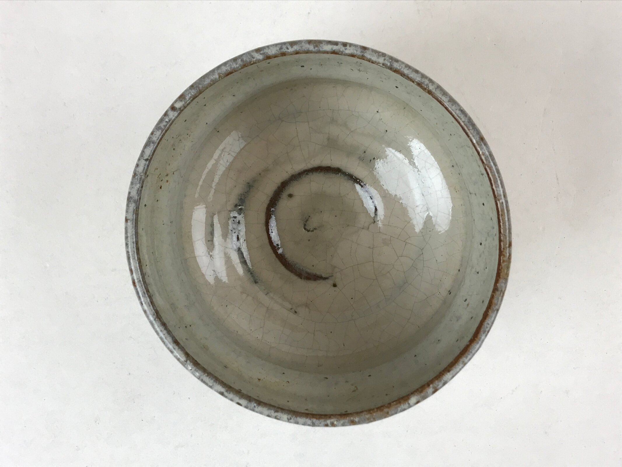 Japanese Ceramic Green Tea Bowl Vtg White Glaze Red Clay Matcha Chawan CHB18