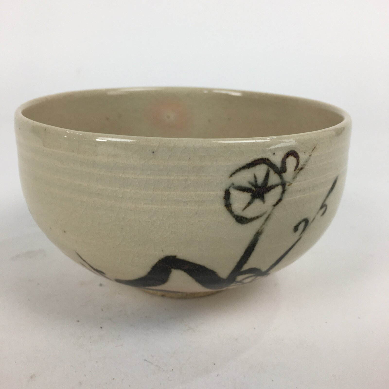 Japanese Ceramic Green Tea Ceremony Bowl Vtg Chawan Plum Blossoms Pottery GTB850