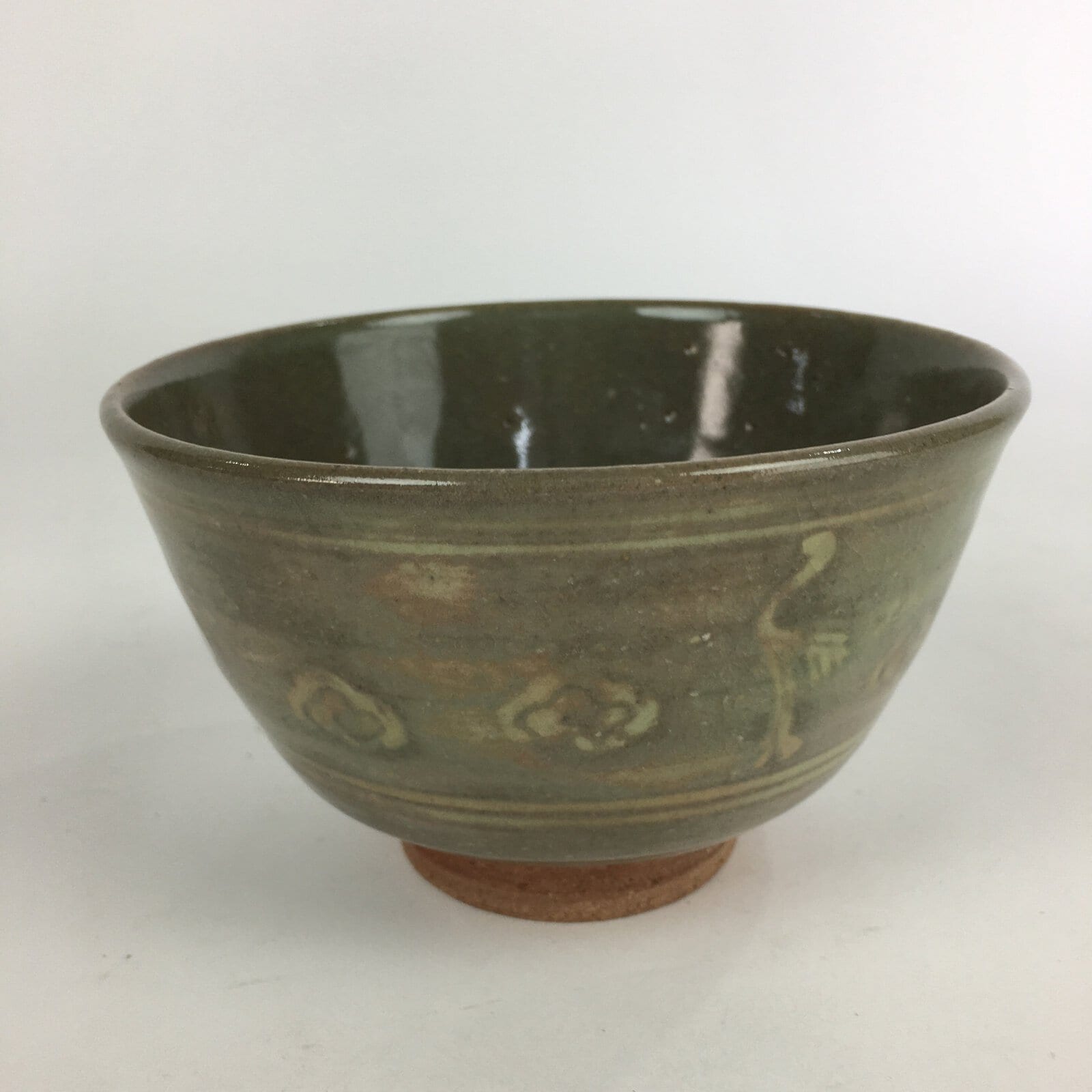 Japanese Ceramic Green Tea Ceremony Bowl Vtg Matcha Chawan Crane Pottery GTB912