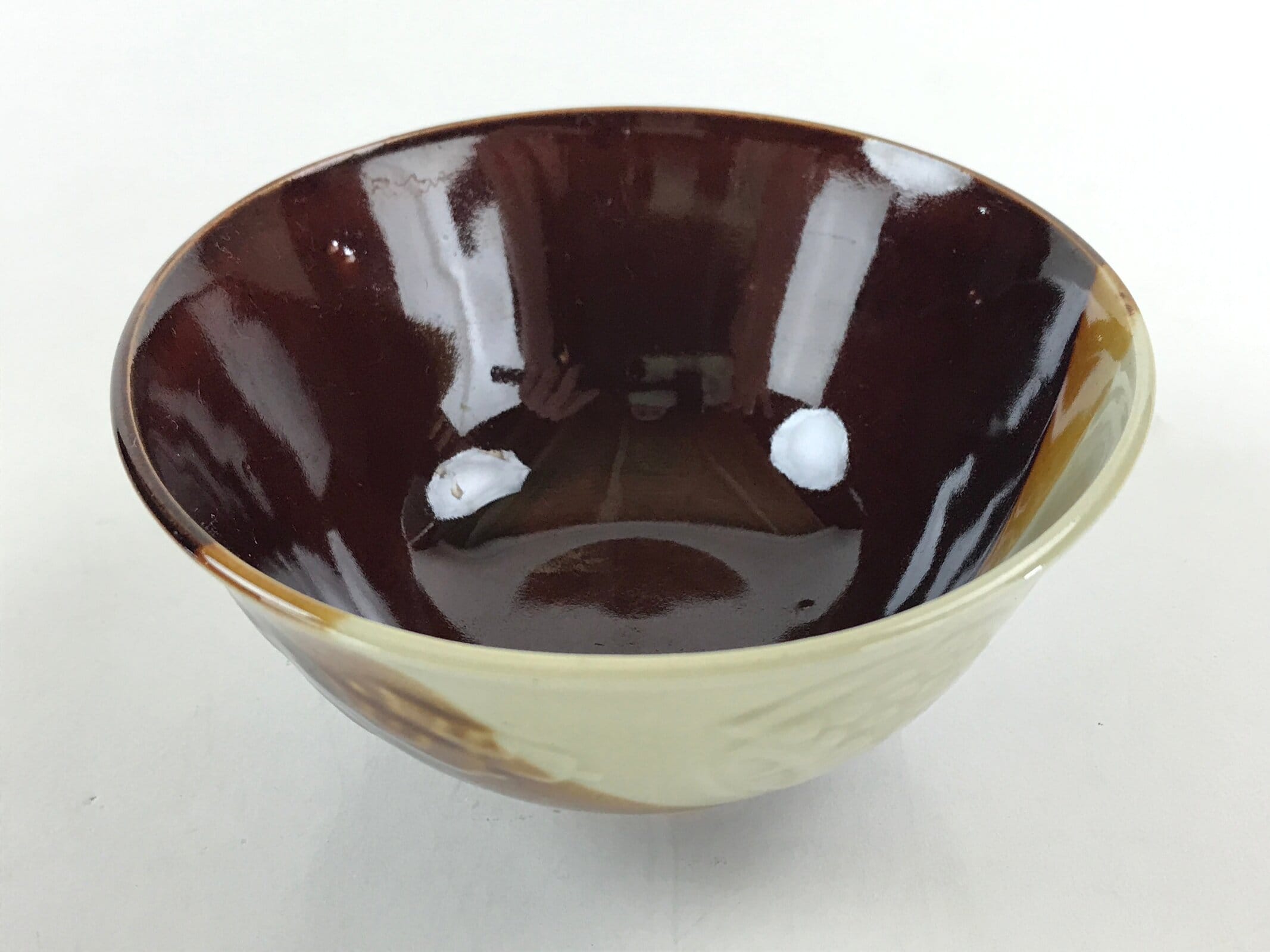 Japanese Ceramic Hasami Ware Rice Bowl Vtg Chawan Pottery Brown Yakimono PY431