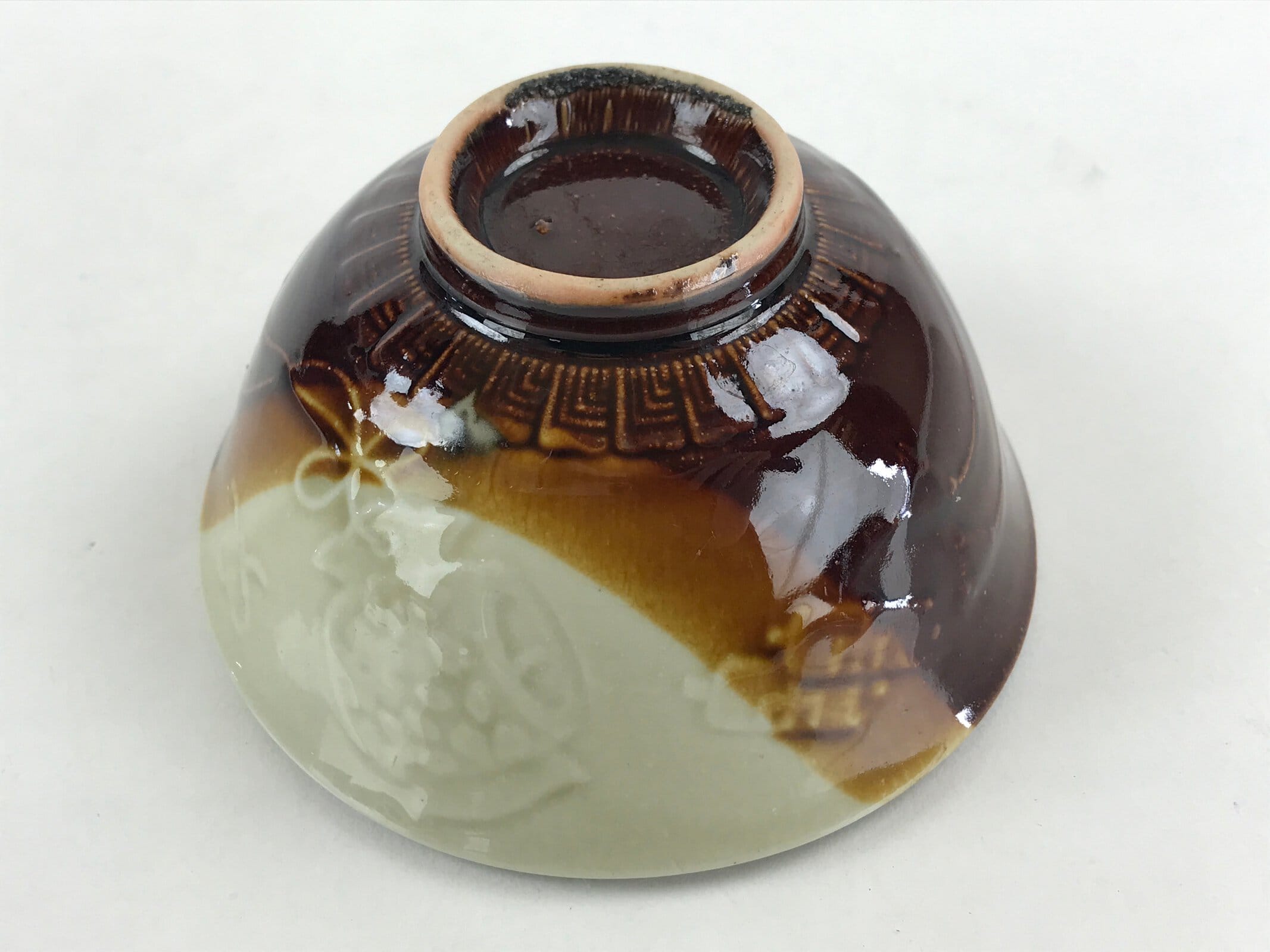 Japanese Ceramic Hasami Ware Rice Bowl Vtg Chawan Pottery Brown Yakimono PY431