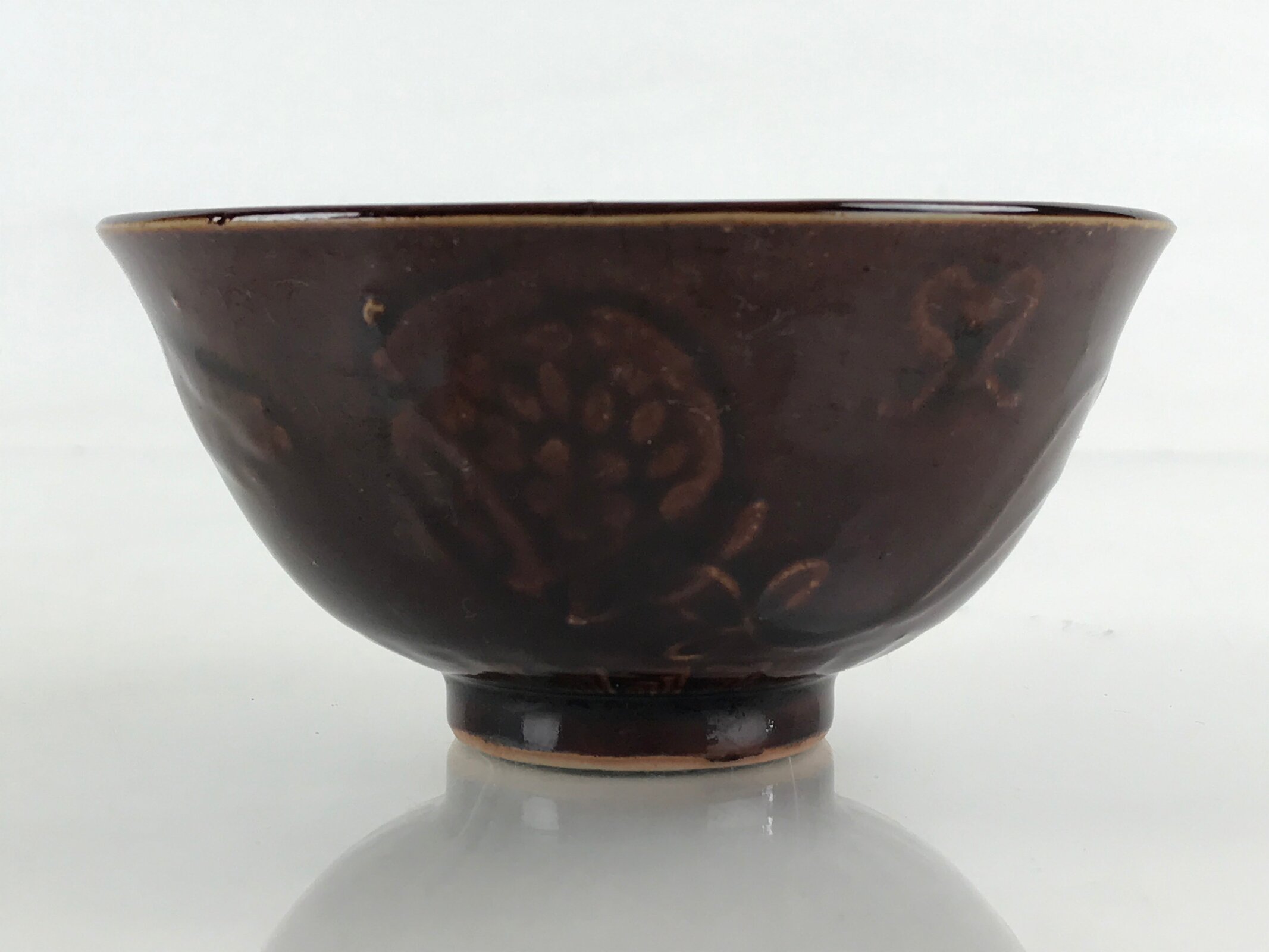 Japanese Ceramic Hasami Ware Rice Bowl Vtg Chawan Pottery Brown Yakimono PY431