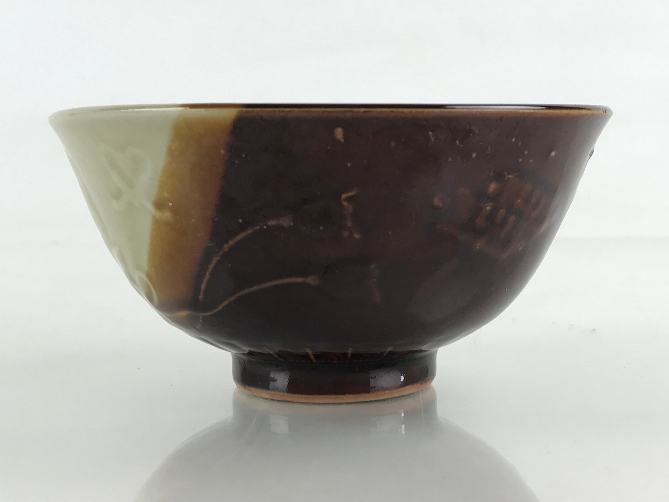 Japanese Ceramic Hasami Ware Rice Bowl Vtg Chawan Pottery Brown Yakimono PY431