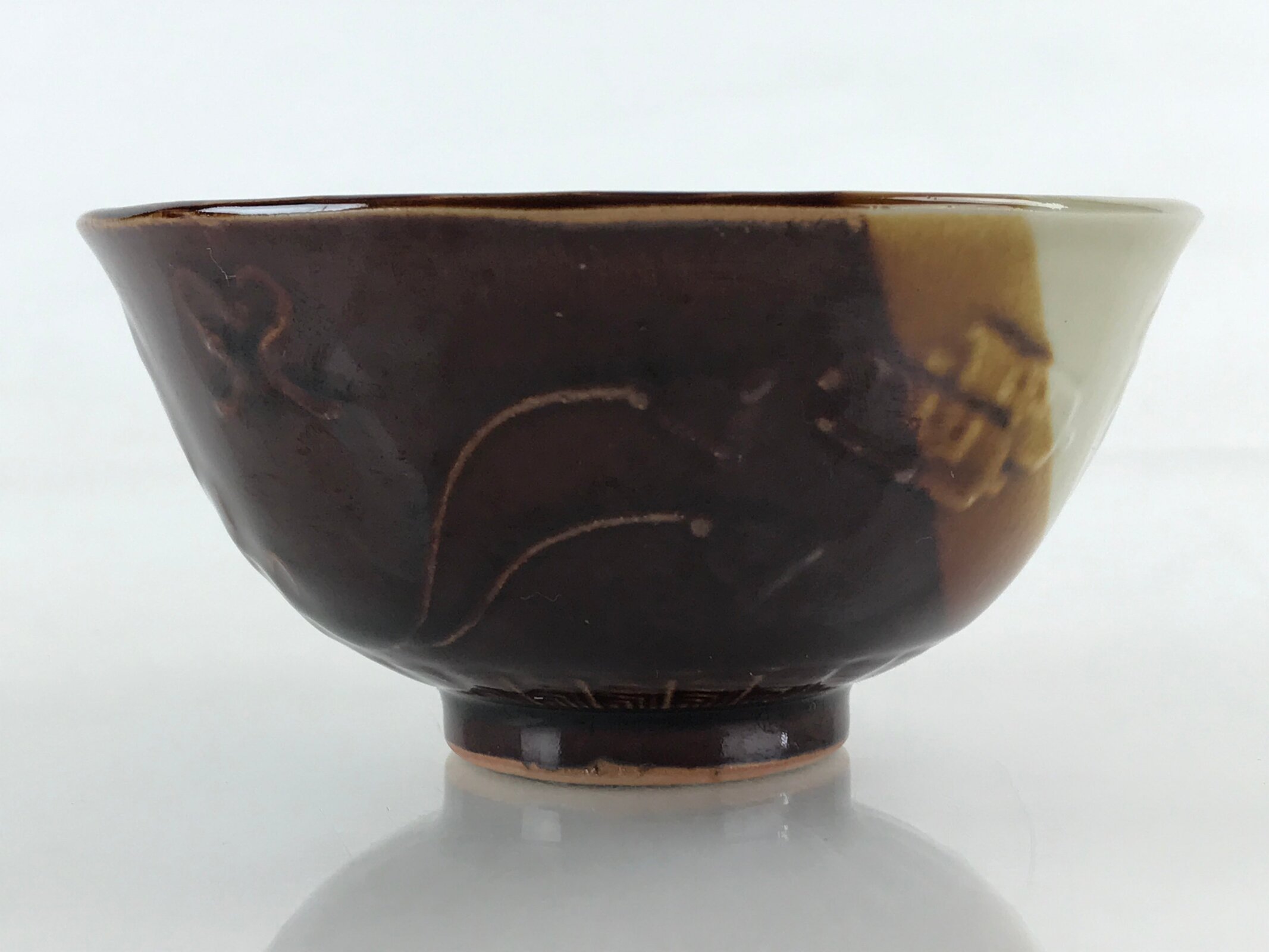 Japanese Ceramic Hasami Ware Rice Bowl Vtg Chawan Pottery Brown Yakimono PY432